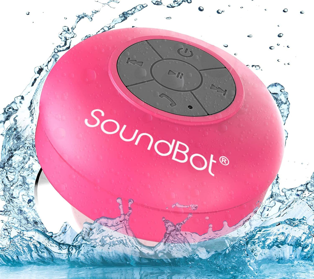 Soundbot® Waterproof Shower Speaker HD Water Resistant Bluetooth Handsfree Portable with Loud Clear Sounds 6+hrs of Playtime, Wireless Suction Cup Small Durable for Outdoors Travel Home SB510 (Black)