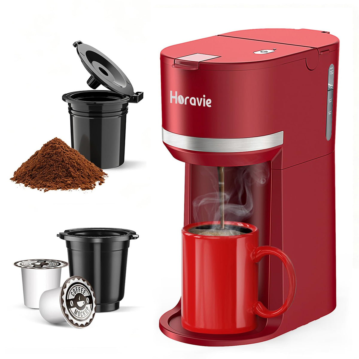 Small Single Serve Coffee Maker for K Cup and Grounds with One Button