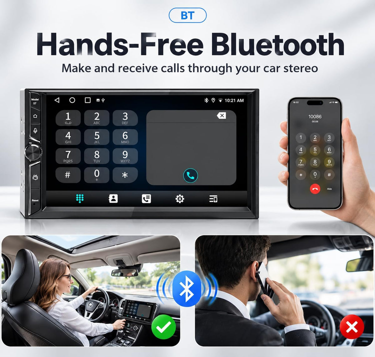 Double Din Car Stereo, 7" QLED Touchscreen 1280×720, 2GB RAM 64GB ROM