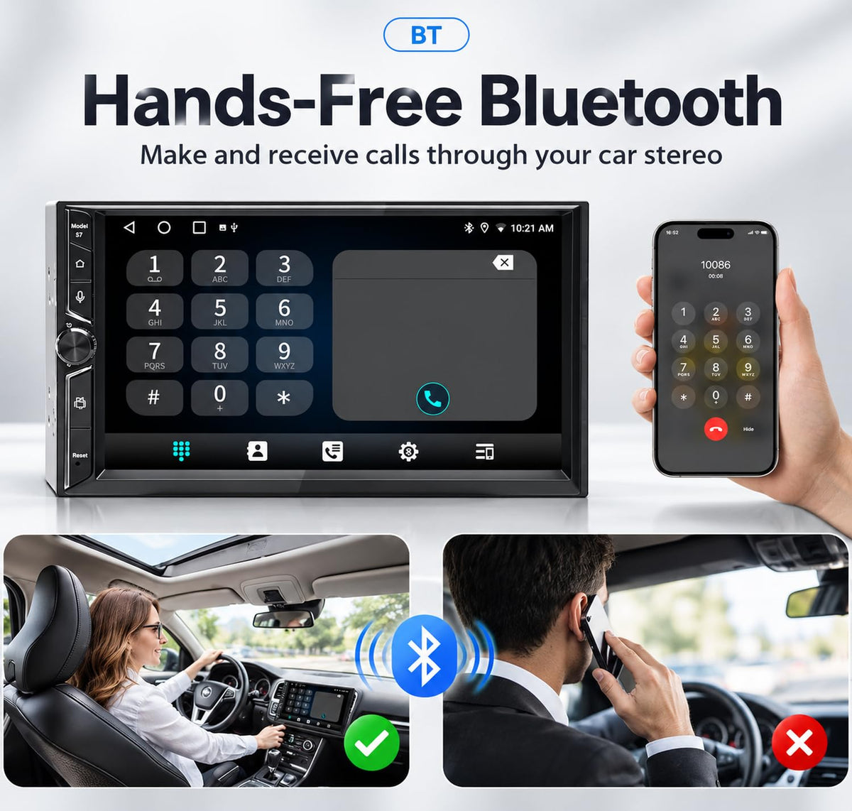 Double Din Car Stereo, 7" QLED Touchscreen 1280×720, 2GB RAM 64GB ROM
