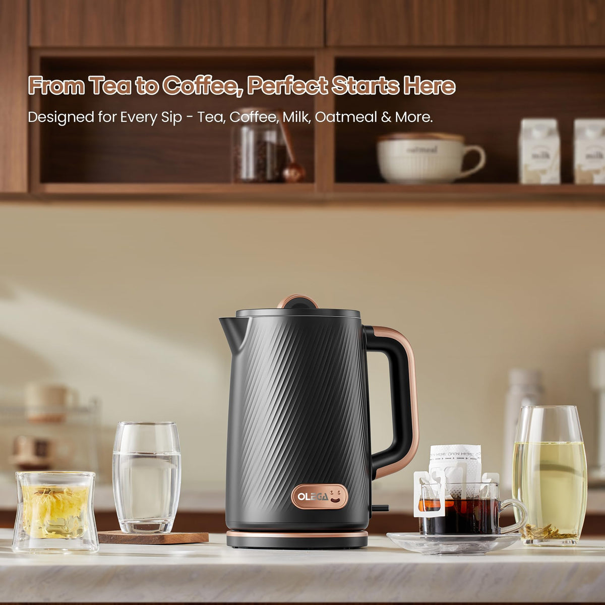 OLEGA Electric Kettle: 1200W Fast Boil Electric Water Kettles, 1.5L Double Wall Stainless Steel Tea Kettle, Auto Shut-Off, BPA-Free Hot Water Boiler Teapot for Coffee & Tea -Ligth Green