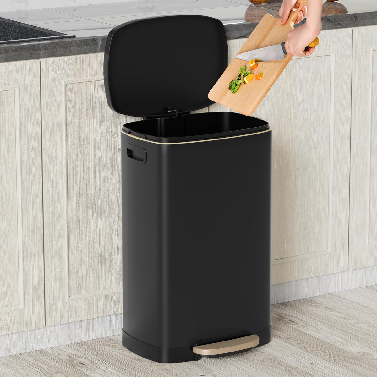 KdbK Kitchen Trash Can with Lid, 13 Gal Stainless Steel Pedal Garbage Can
