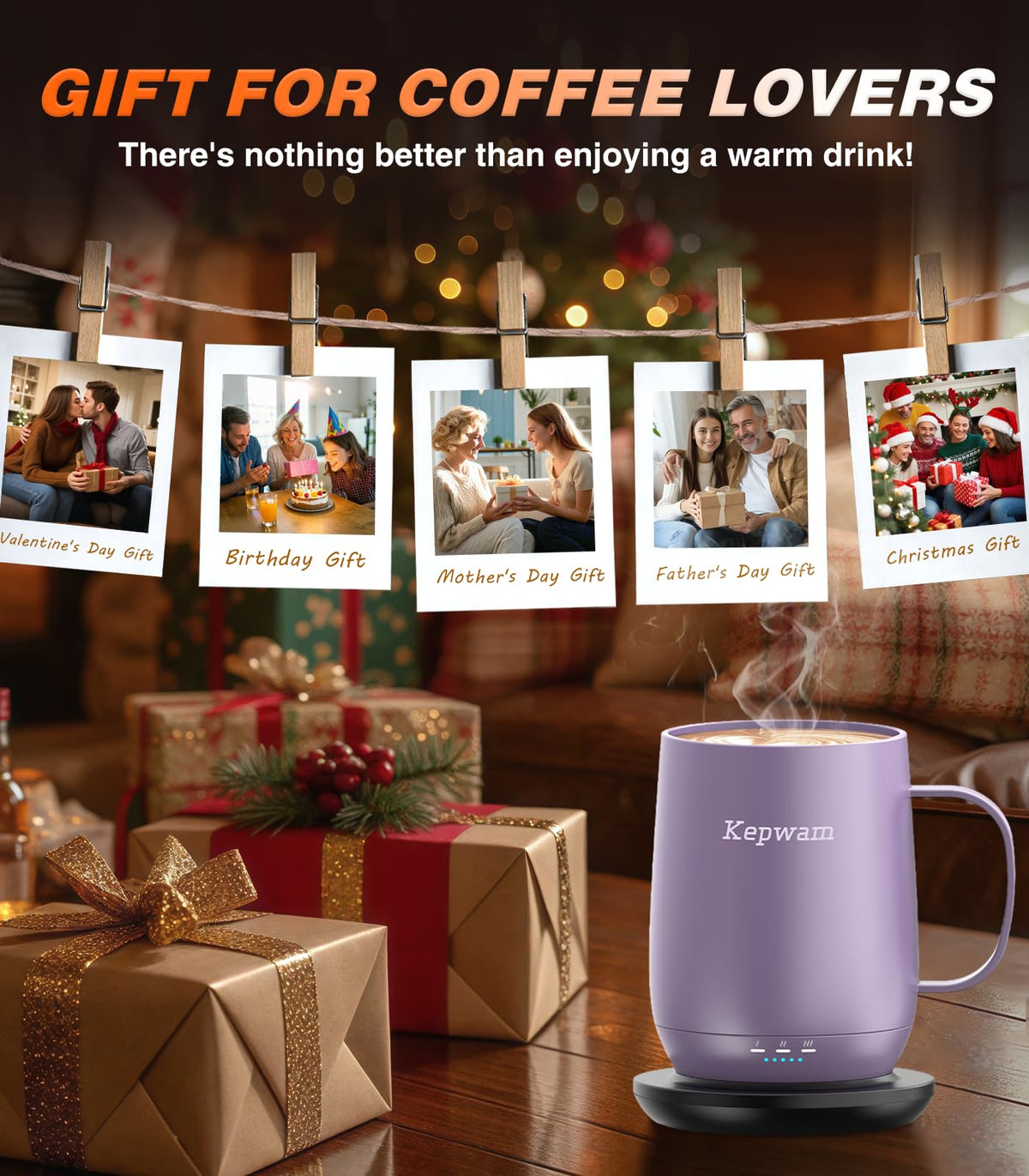 Kepwam Self-Heating Coffee Mug T2, 16oz Electric Heated Mug Hot Up to 149℉
