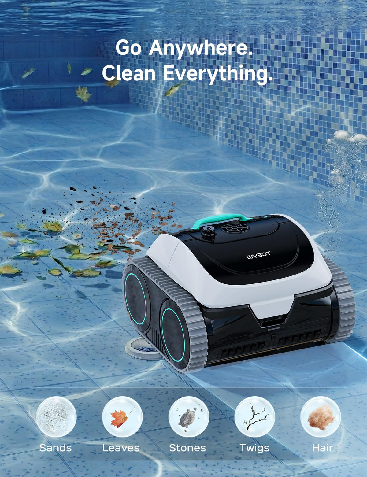WYBOT C1 Cordless Robotic Pool Vacuum for Inground Pools, Professional | 4-in-1 Robotic Pool Cleaner for Above Ground Pool, 160 Mins Runtime, APP Countrol, Smart Navigation with Powerful Suction