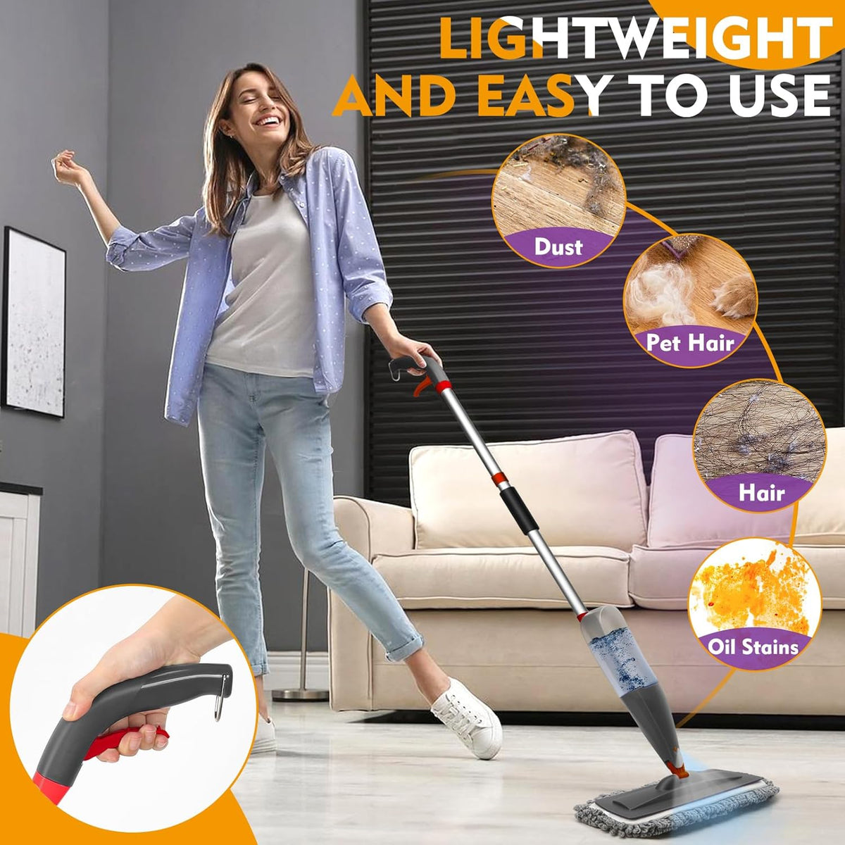 Spray Mop for Hardwood Tile Floor Cleaning with Microfiber Washable Pads