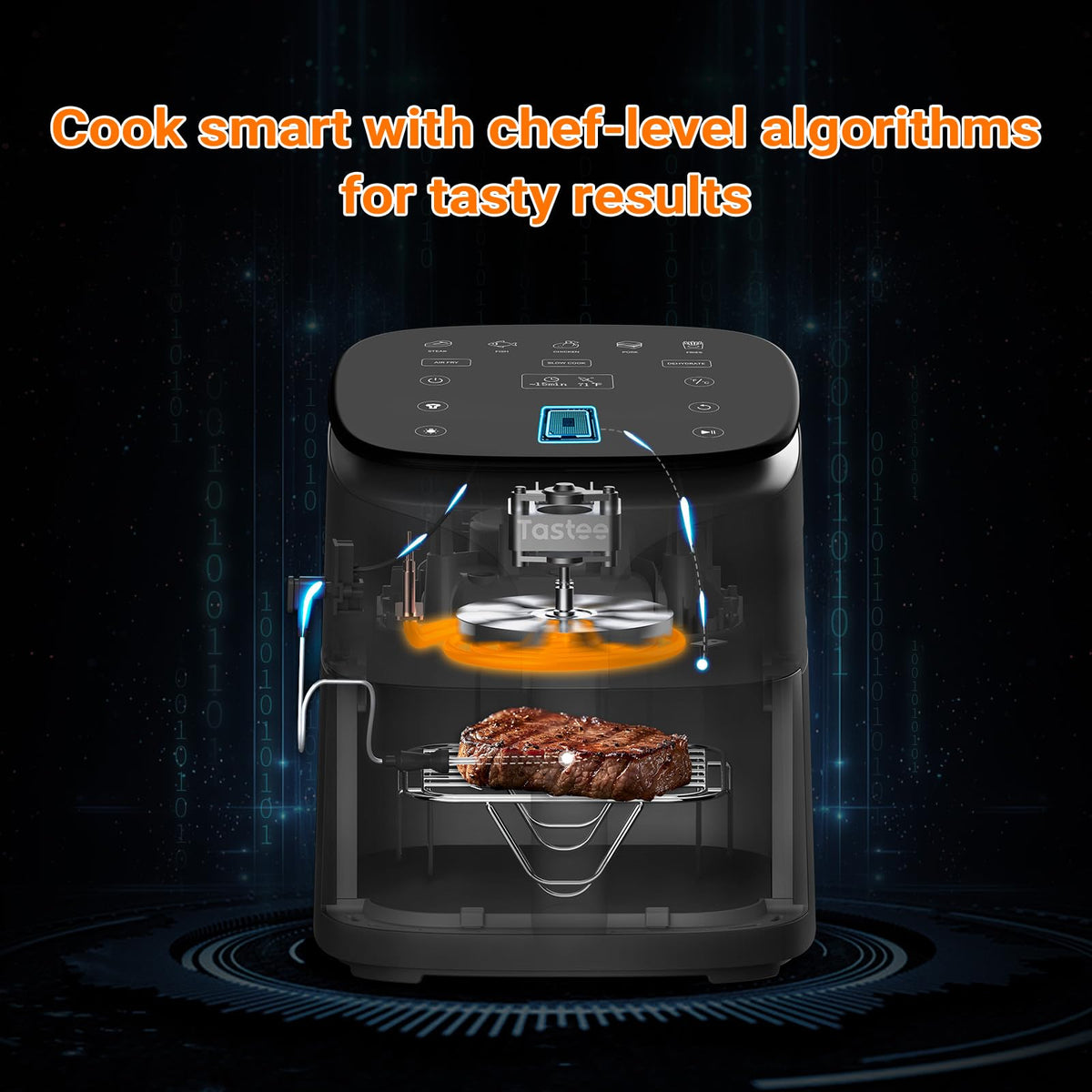 Tastee Ceramic Air Fryer, 8-in-1 Compact 5.5QT AirFryers, 450°F Digital Airfryer Dehydrator with Smart Probe, 24 Presets One-touch Cooking, In-app Recipes with Window, Dishwasher-safe & Non-stick