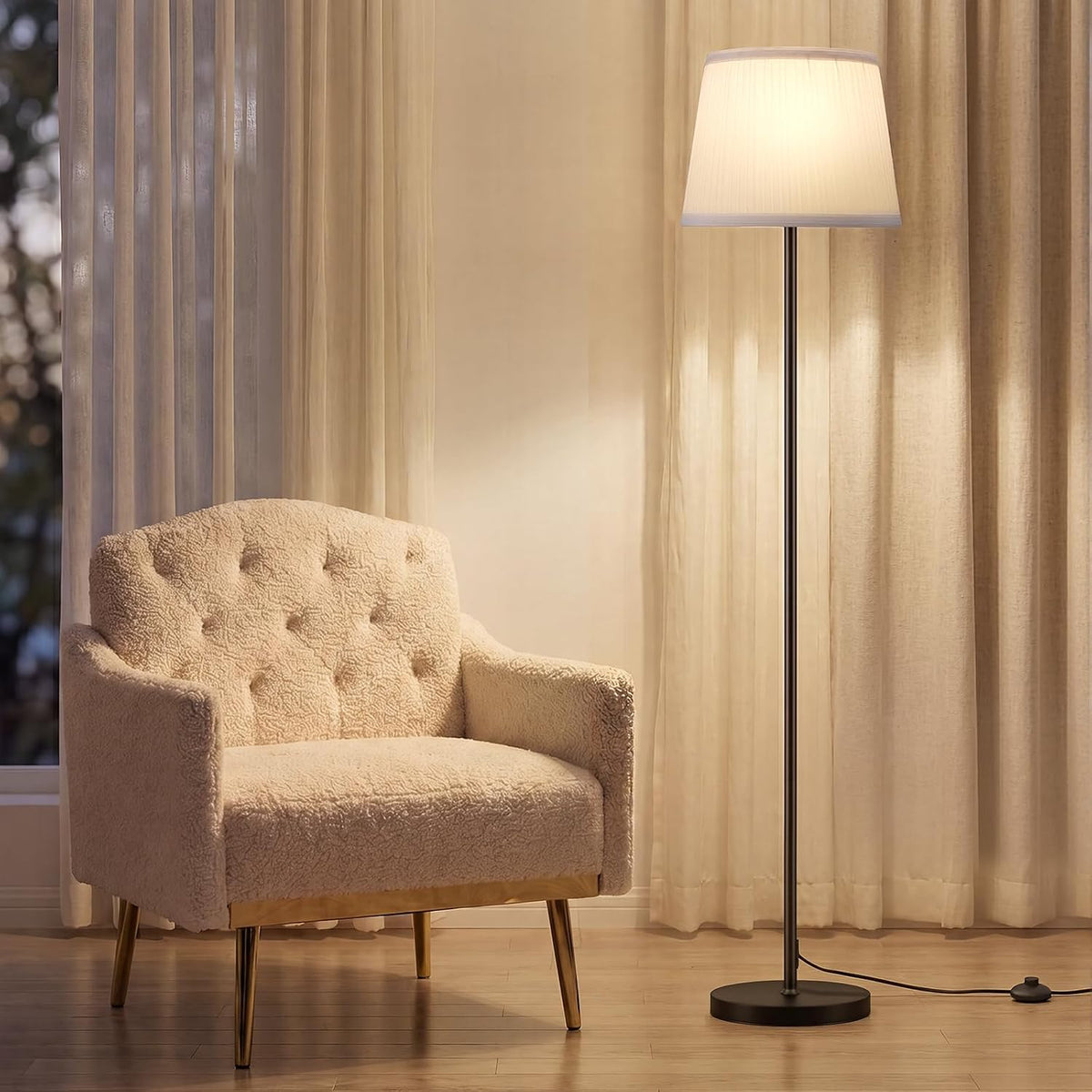 Modern Floor Lamp Simple Design with White Shade & Foot Pedal Switch