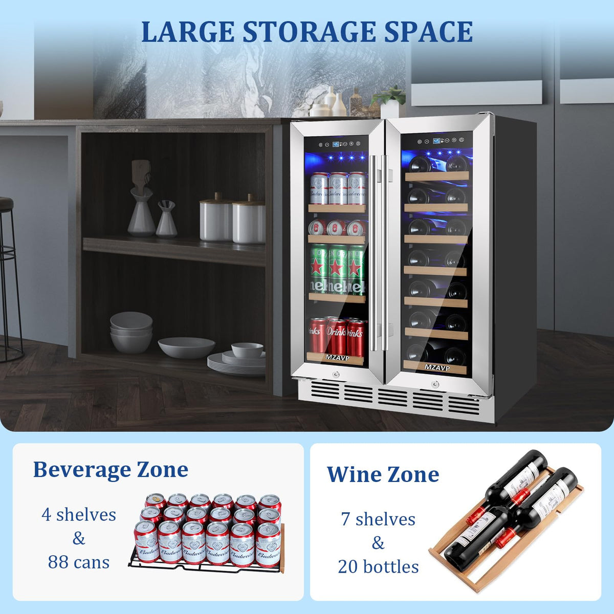 Beverage Refrigerator Cooler, 120 Can Mini Beverage Fridge with Reversible Glass Door for Soda Beer, 3 Cu.Ft Drink Fridge with Digital Temperature Control & Adjustable Shelves - Silver