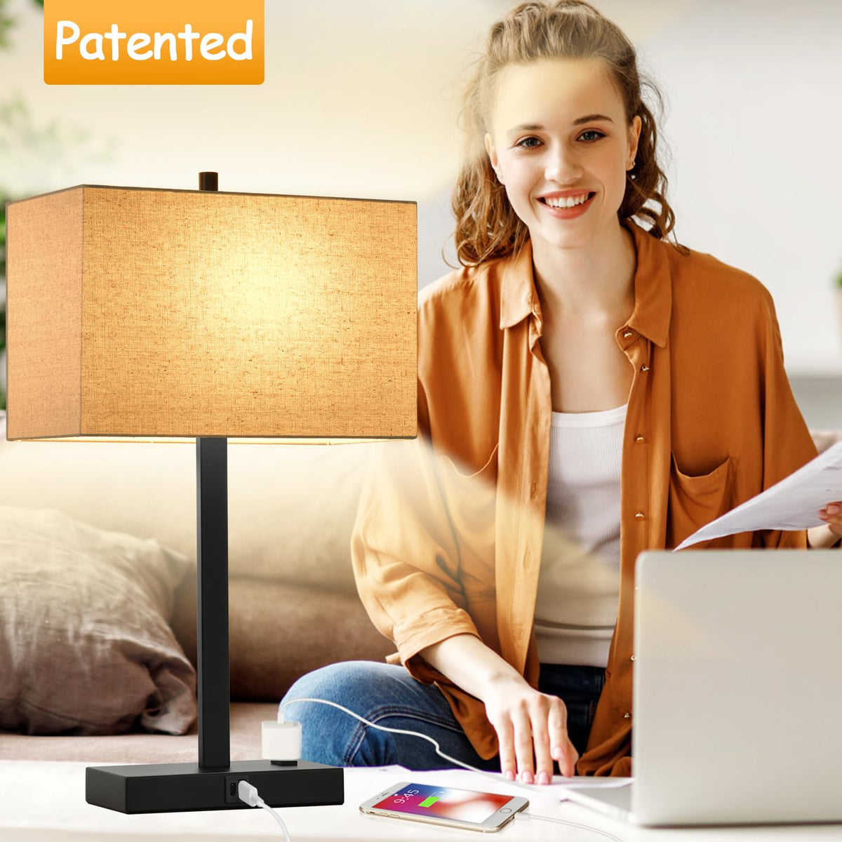 Lynnoland Set of 2 Touch Control Table Lamps with 2 USB & AC Outlet, 3-Way Dimmable Bedside Nightstand Lamps for Bedroom Living Room Nursery, 800 Lumens 5000K Daylight Bulbs Included