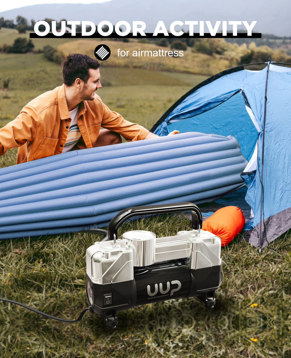Portable 12V Air Compressor, 150 PSI Tire Inflator with Dual Cylinders