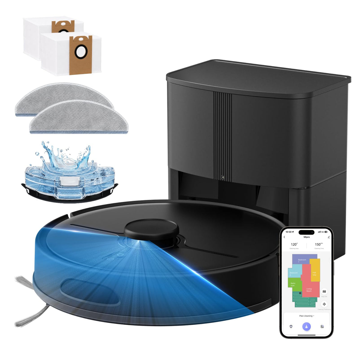 Robot Vacuum and Mop Combo, 8000Pa, Self-Emptying