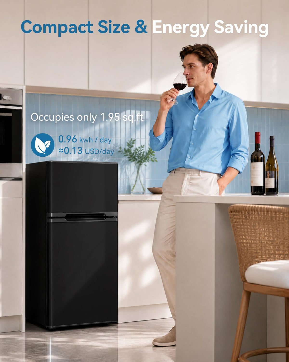 Feelfunn 2.5 Cu.Ft Mini Fridge with Freezer, 2 Door Dorm Fridge, Silver