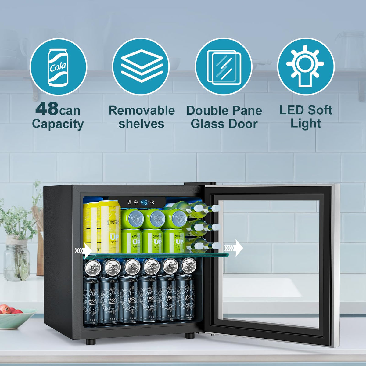 Electactic Mini Fridge 130 Can Beverage Refrigerator Cooler, 3.2 Cu.Ft Drink Fridge forSoda Wine Beer, Digital Temperature Control Cooler for Home, Dorm, Bar