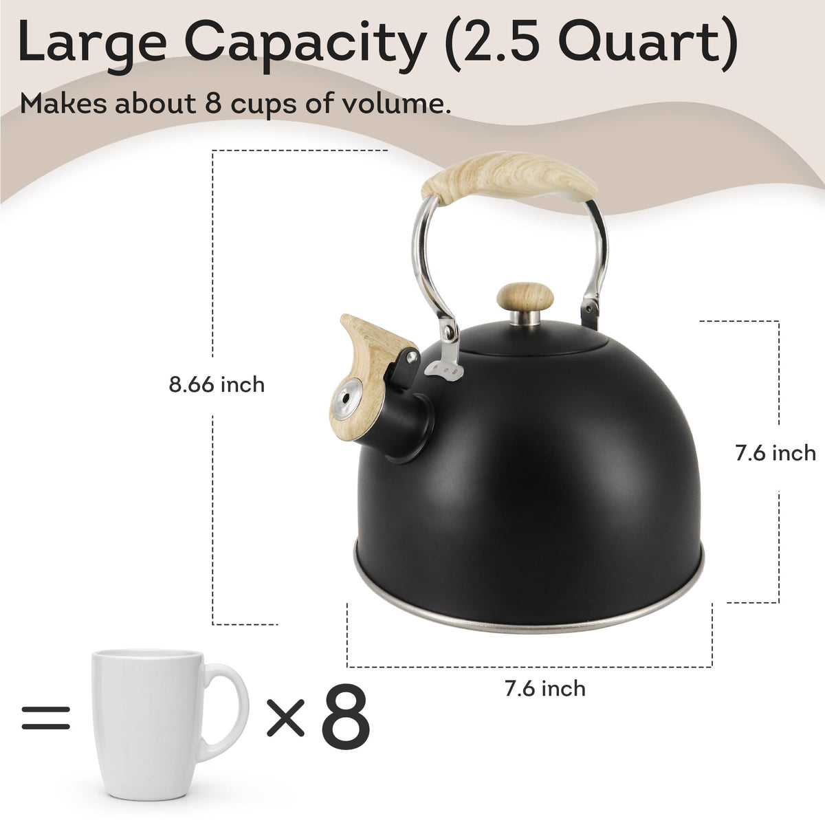 Lily's Home 2 Quart Stainless Steel Whistling Tea Kettle, the Perfect Stovetop Tea and Water Boilers for Your Home, Dorm, Condo or Apartment. (Blue)