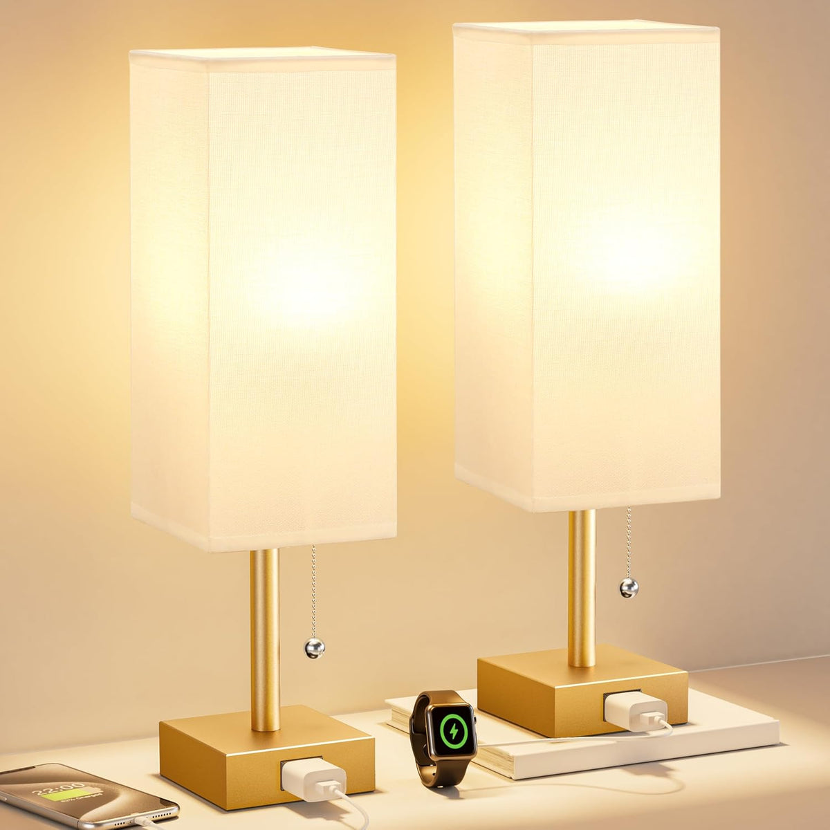 Fenmzee Bedside Lamp for Bedroom Set of 2 - Small Table Lamp for Nightstand