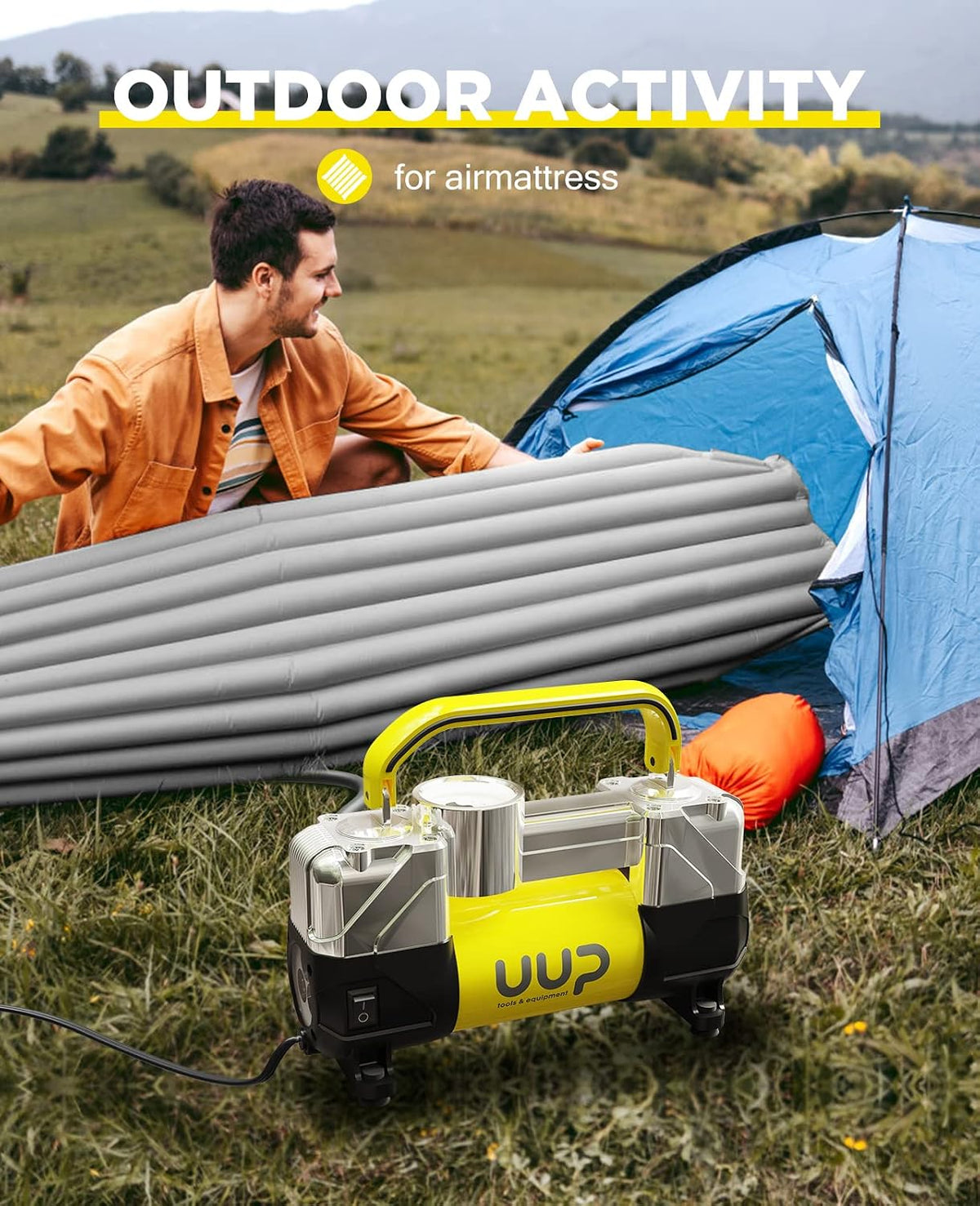 Portable 12V Air Compressor, 150 PSI Tire Inflator with Dual Cylinders