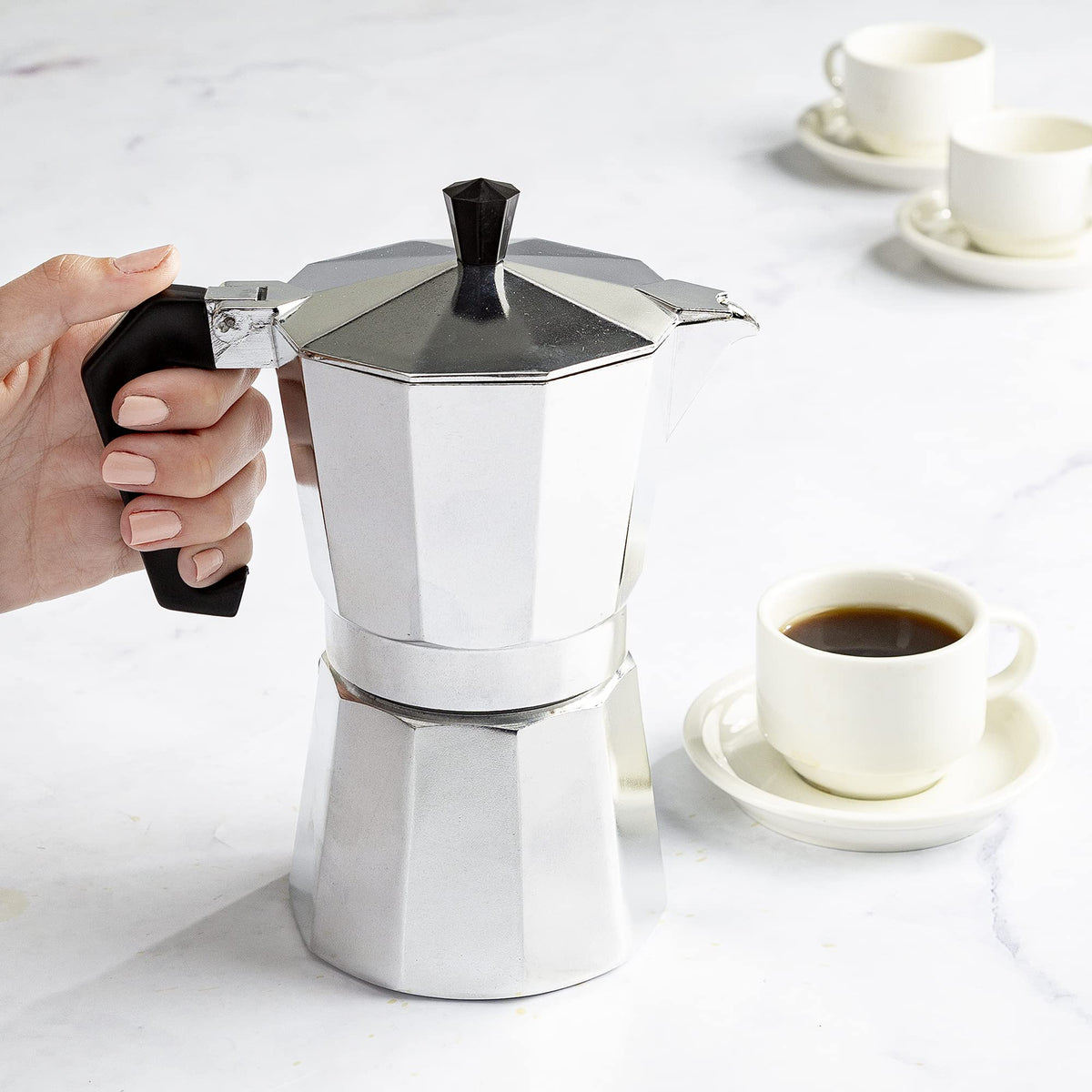 Primula Classic Stovetop Espresso and Coffee Maker, Moka Pot for Italian and Cuban Café Brewing, Greca Coffee Maker, Cafeteras, 9 Espresso Cups, Silver