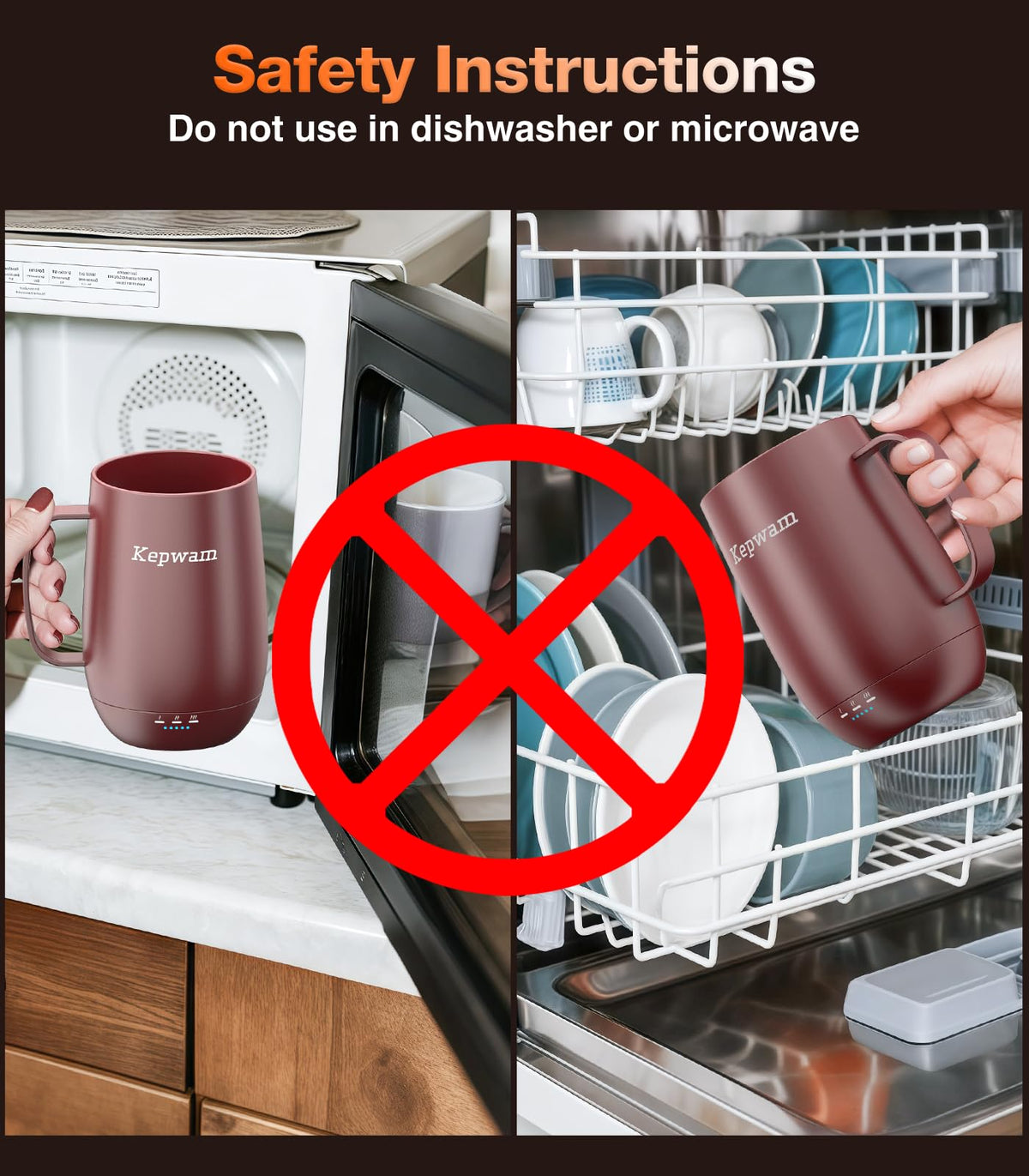 Kepwam Self-Heating Coffee Mug T2, 16oz Electric Heated Mug Hot Up to 149℉