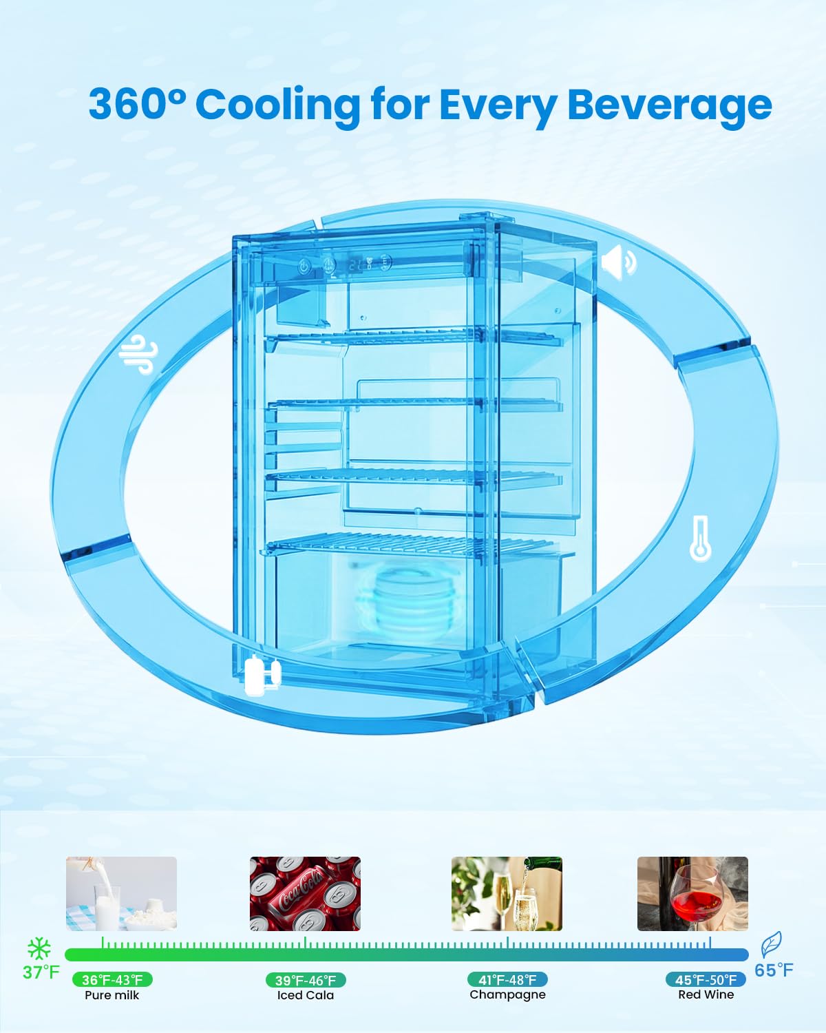 Feelfunn 126 Can Beverage Refrigerator, Glass Door Mini Fridge, 3.2 Cu.Ft