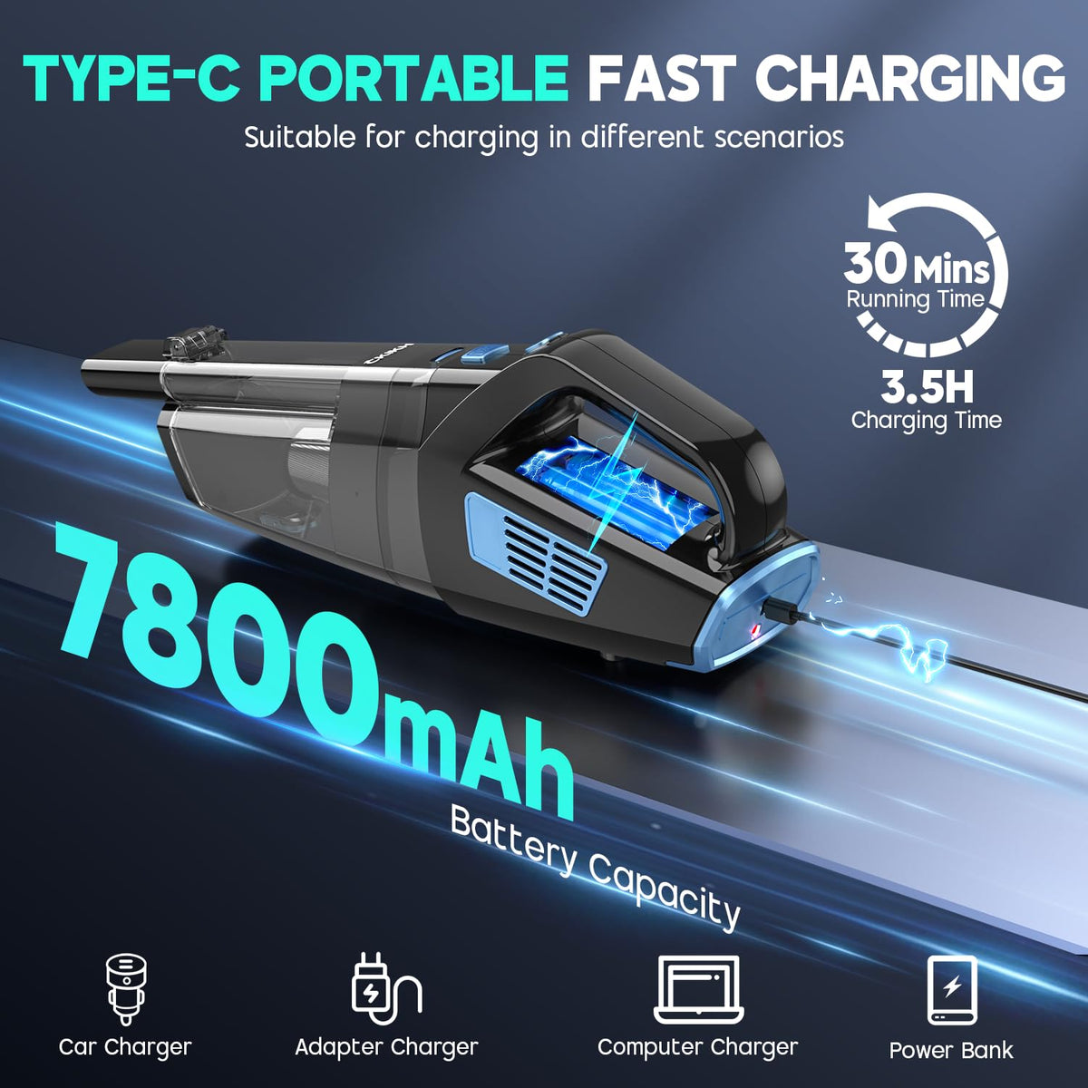 CKIKH Handheld Vacuum Cordless, 15000PA Hand Held Car Vacuum Cleaner