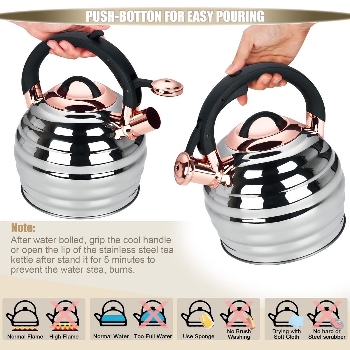 Tea Kettle for Stove Top Whistling Teapot, 3.2Q Tea Pot Stainless Steel Teakettle with Heat Proof Ergonomic Handle