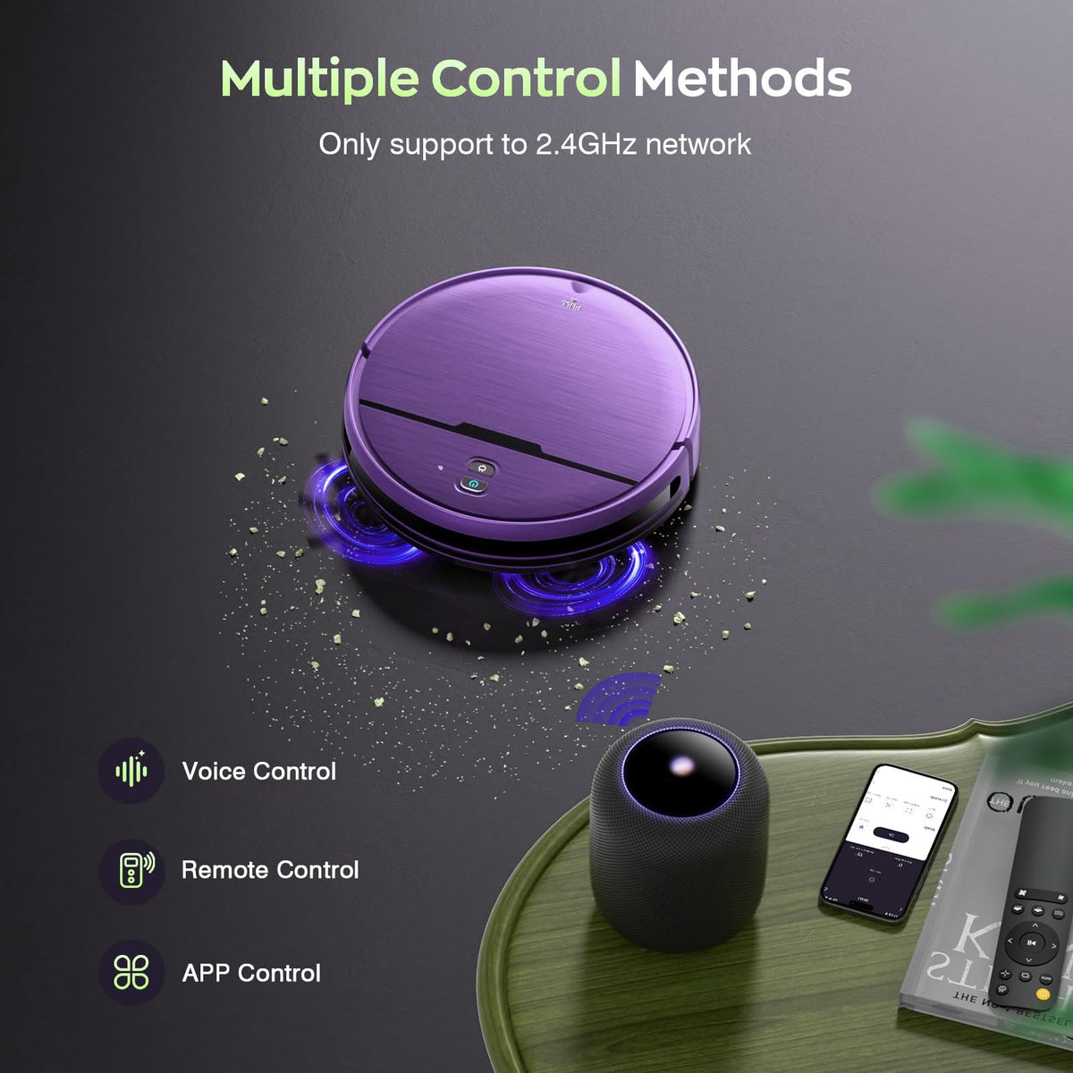 Robot Vacuum and Mop, Strong Suction, App Control, Pet Hair, Self-Charging
