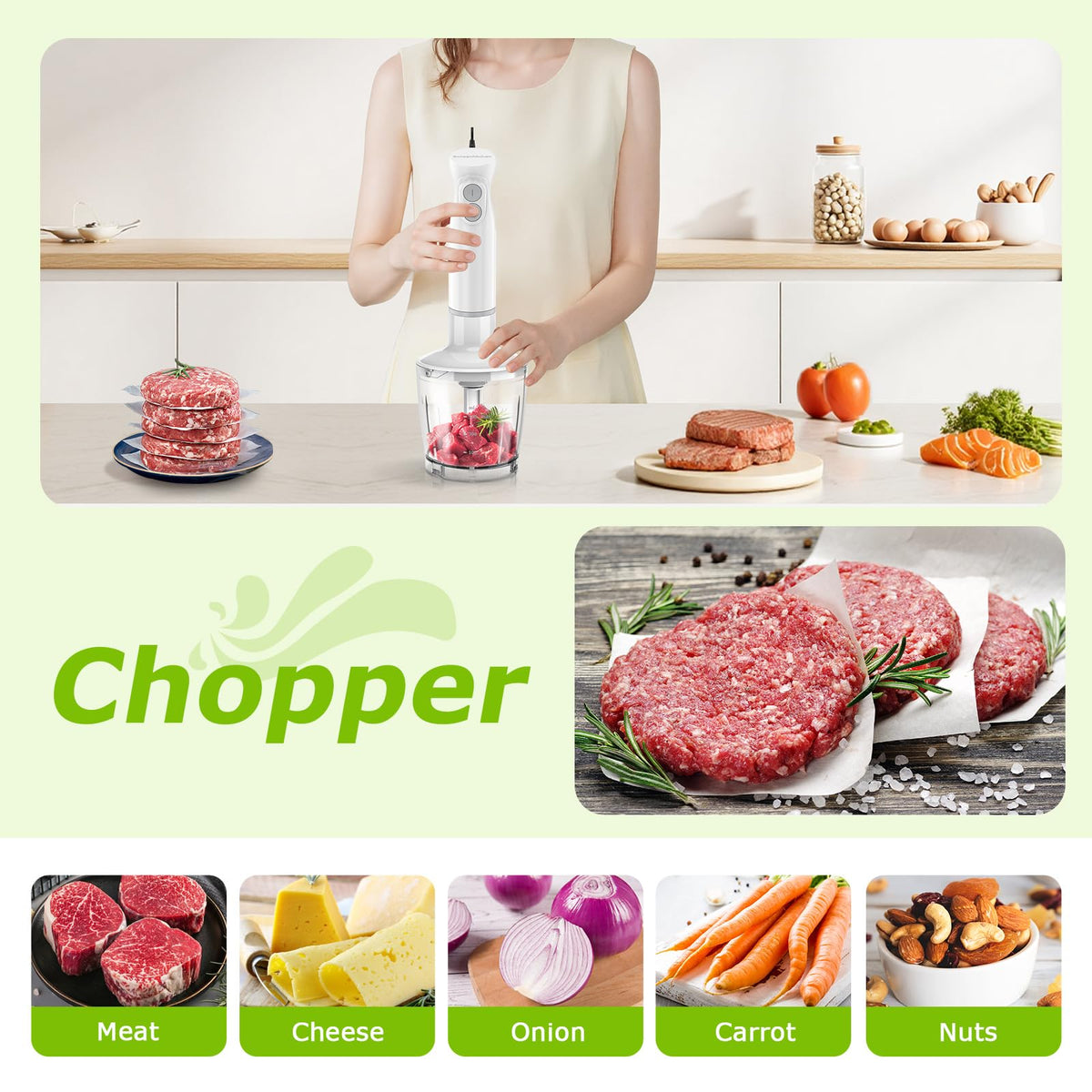 Bonsenkitchen Immersion Hand Blender, Smoothie, Puree, Baby Food