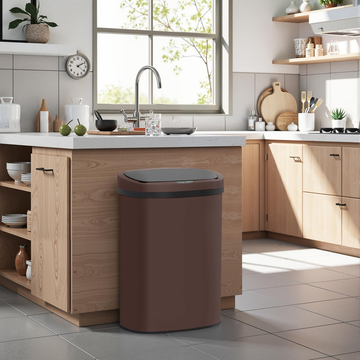BestOffice | 13 Gallon Stainless Steel Trash Can with Lid | Steel