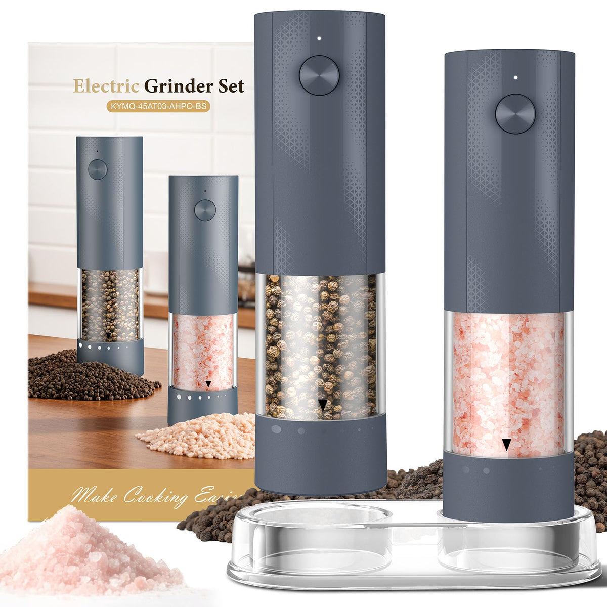 Electric Salt and Pepper Grinder Set - Rechargeable Automatic Salt and Pepper Shakers, Kitchen Appliances with External Adjustable Coarseness, Large Capacity, Housewarming Birthday Gifts for Women Men