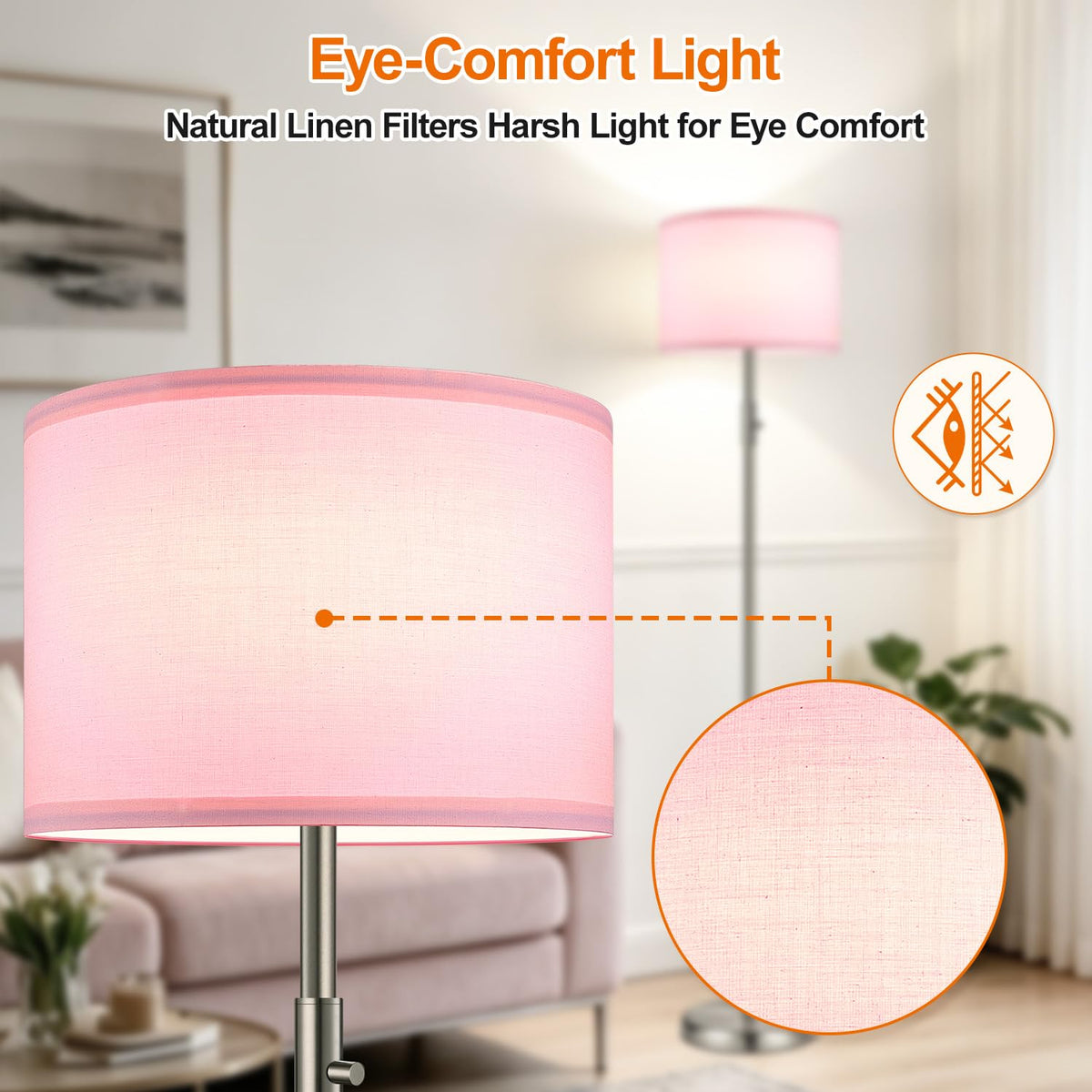 【Upgraded】 Dimmable Floor Lamp for Living Room,1000 Lumens Bulb Included, Modern Floor Lamps Simple Design with Linen Shade, Tall Standing Lamp for Bedroom Office Dining Room, Black Pole Lamp