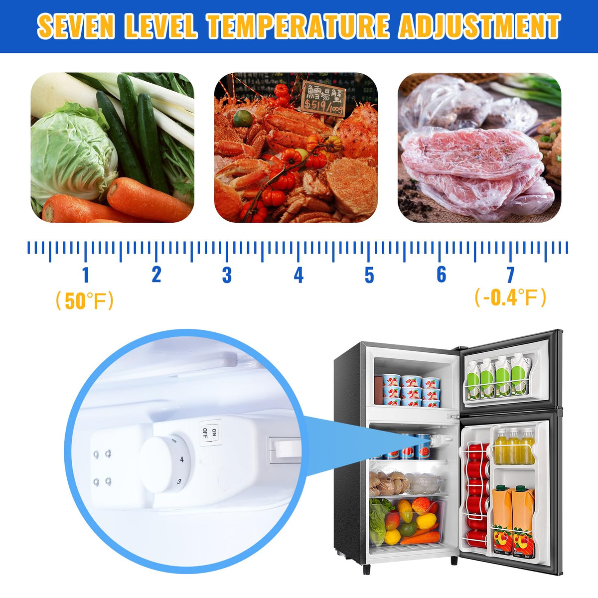 3.5 Cu.Ft Black Mini Fridge With Freezer Compact Refrigerator Dorm
