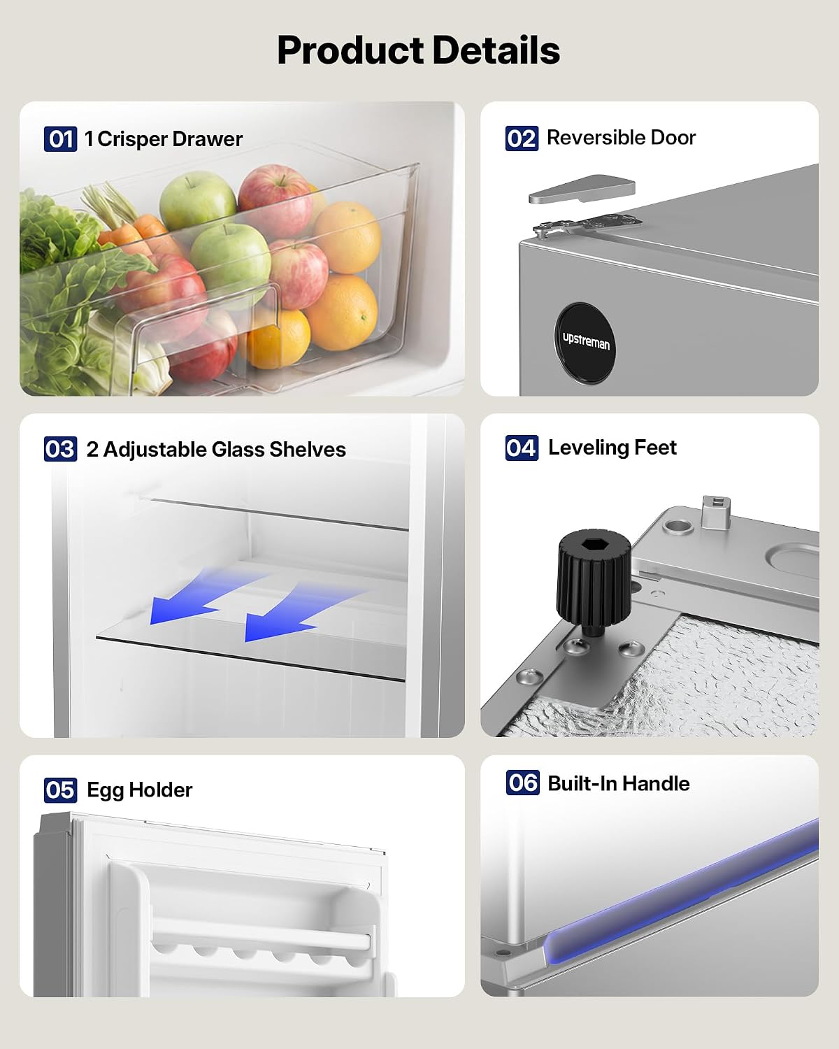 Upstreman Mini Fridge with Freezer, 3.0 Cu.Ft Refrigerator with 2 Doors