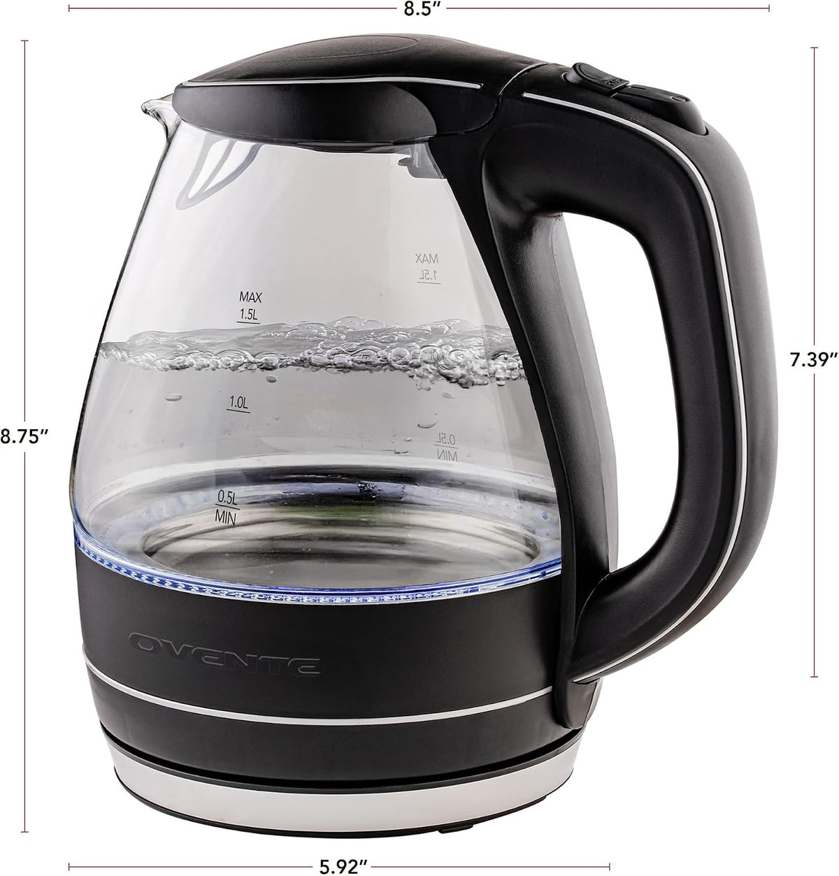 OVENTE 1.5L Glass Electric Kettle Water Boiler, Black KG83B