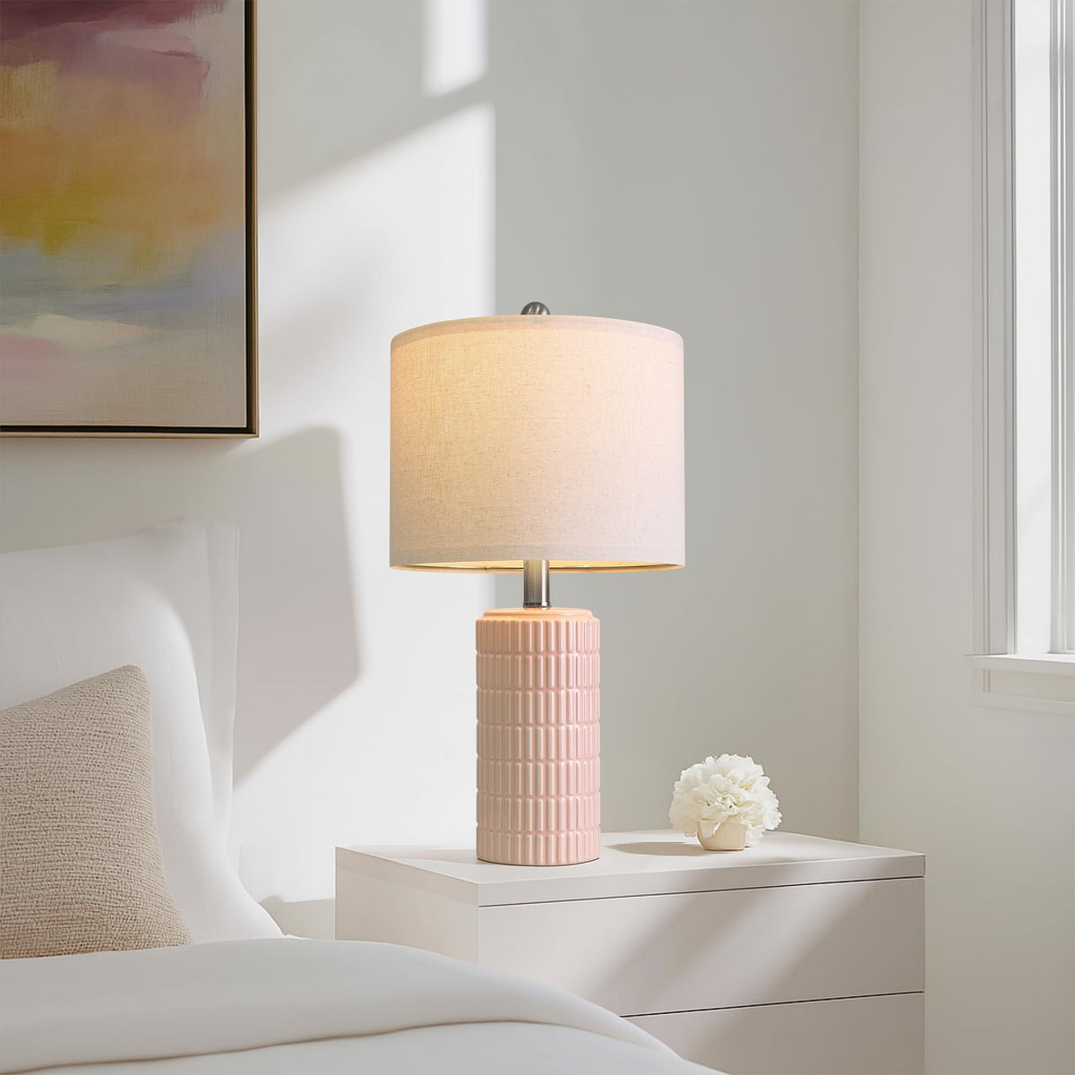 PoKat 20.75" Small Modern Ceramic Table Lamps Set of 2 for Bedroom, White