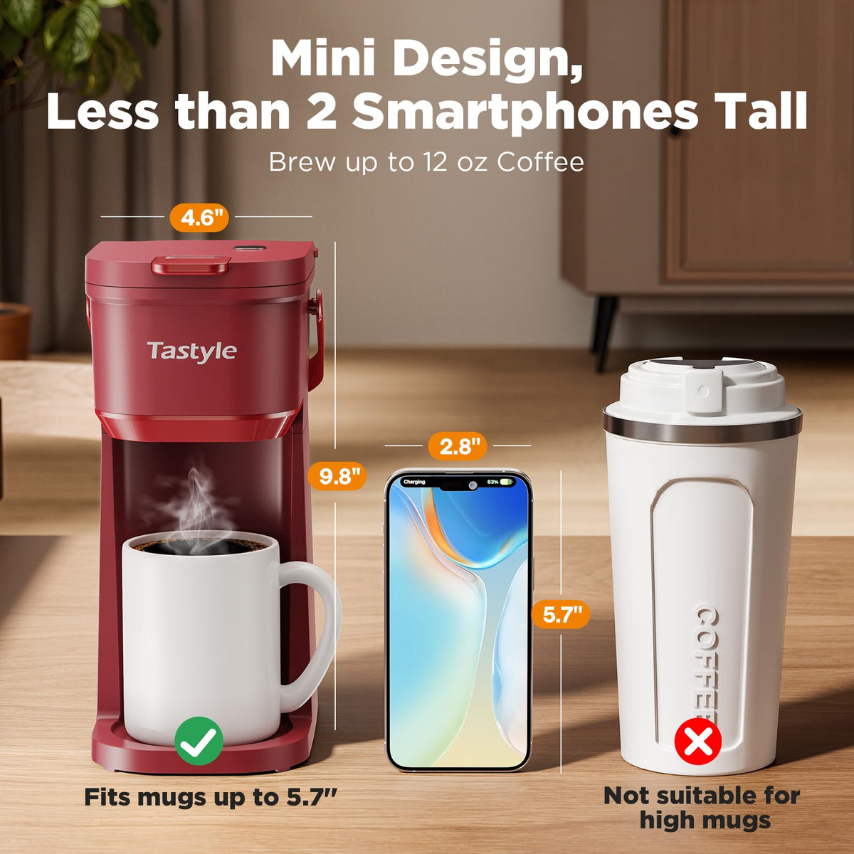 Tastyle Mini Single Serve Coffee Maker for K Cups and Grounds with Handle