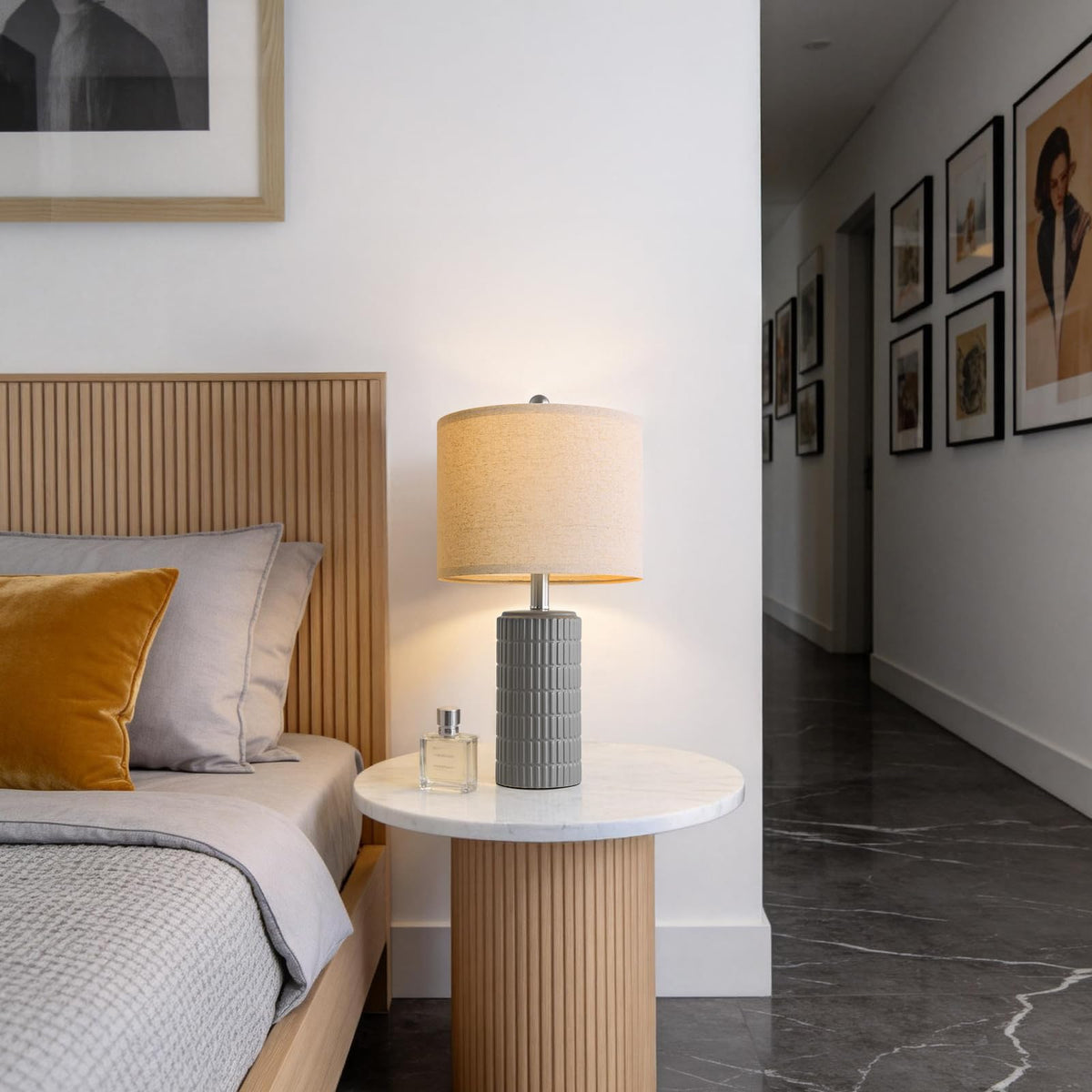 PoKat 20.75" Small Modern Ceramic Table Lamps Set of 2 for Bedroom, White