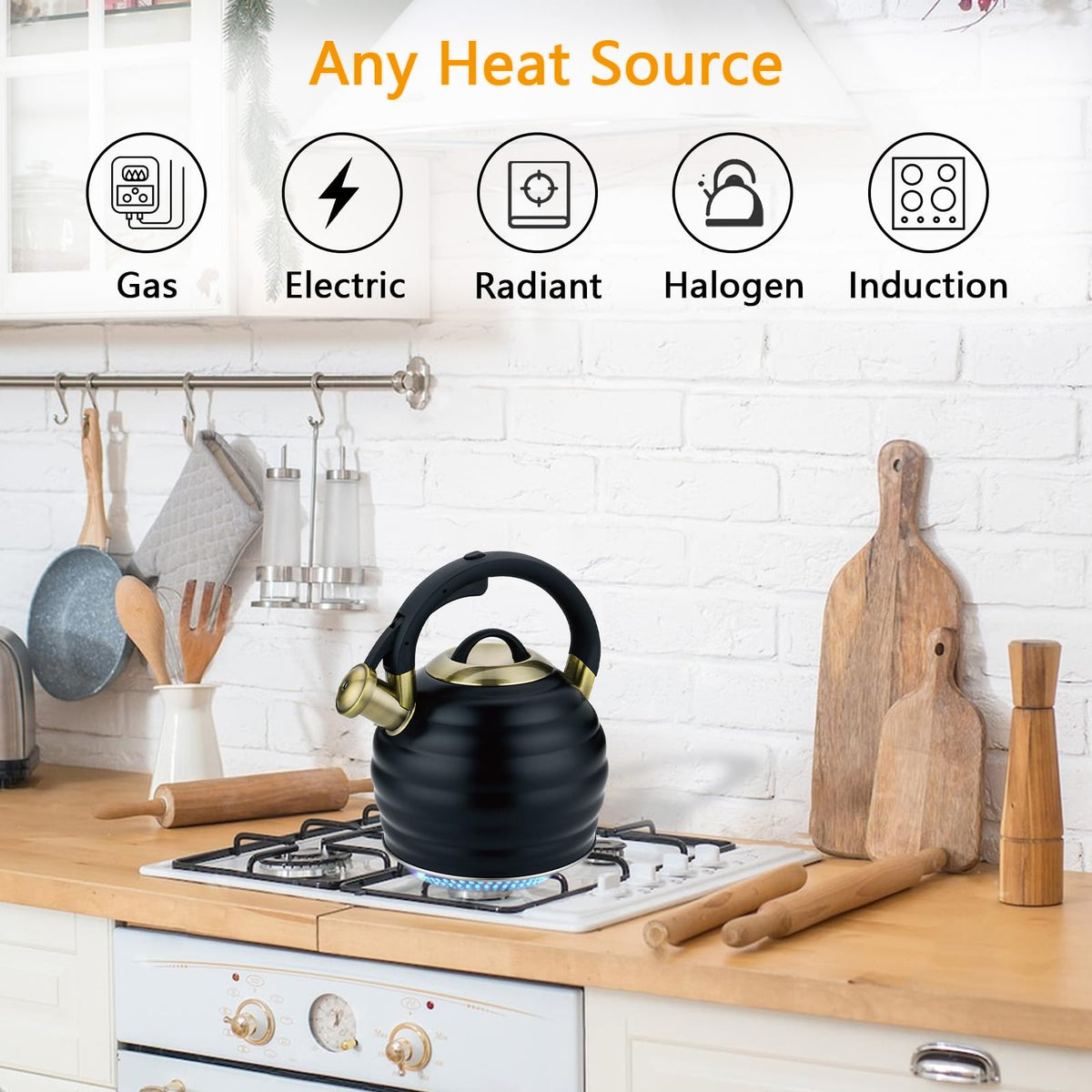 Tea Kettle for Stove Top Whistling Teapot, 3.2Q Tea Pot Stainless Steel Teakettle with Heat Proof Ergonomic Handle