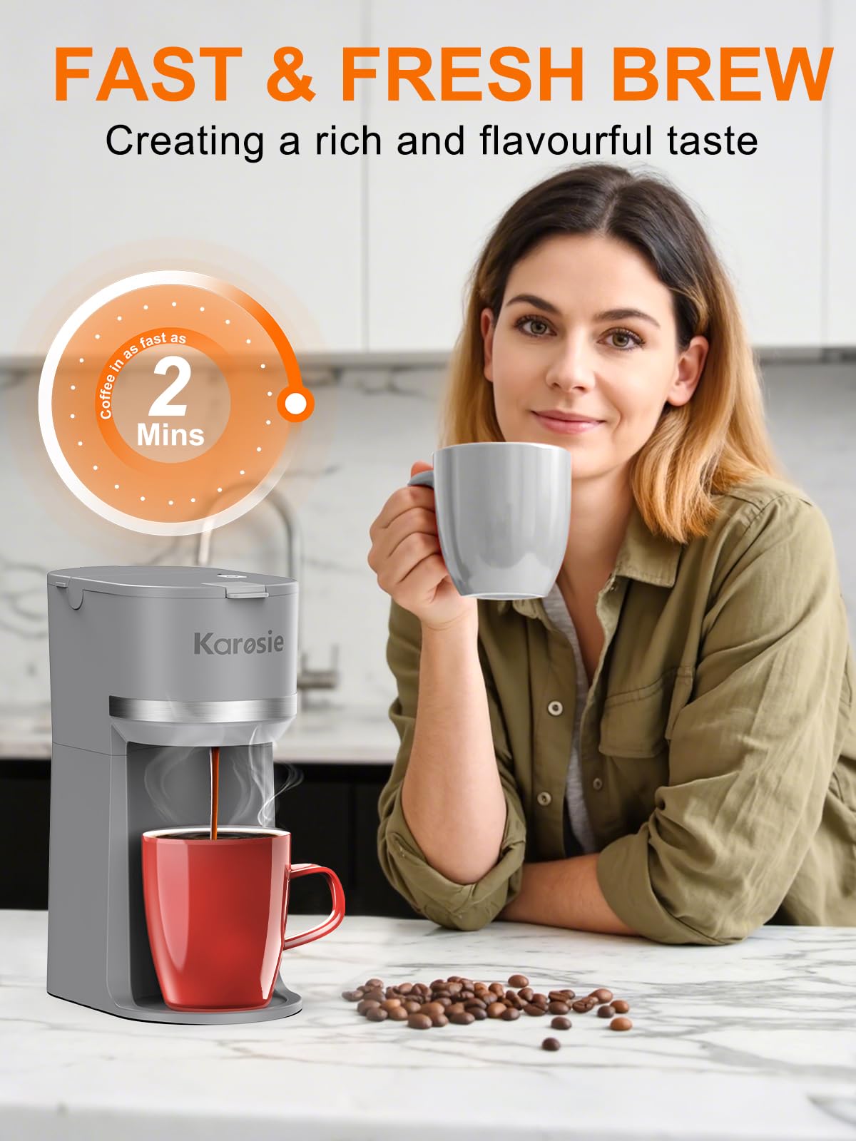 Single Serve Coffee Maker for Coffee Pods and Grounds,Fast Brew,6-12 oz Brew Sizes Single Cup Coffee Maker Fits 5.5" Mugs,One-Button Small Coffee Maker,Descaling Reminder,Black,9.45 Inches