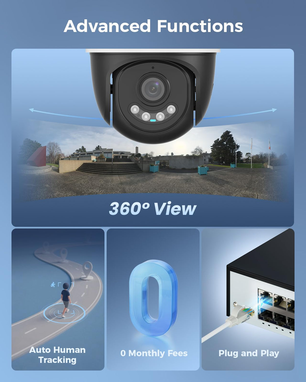 【Human Track】Hiseeu 4K PoE PTZ Security Camera System, 6pcs 5MP PTZ Cameras