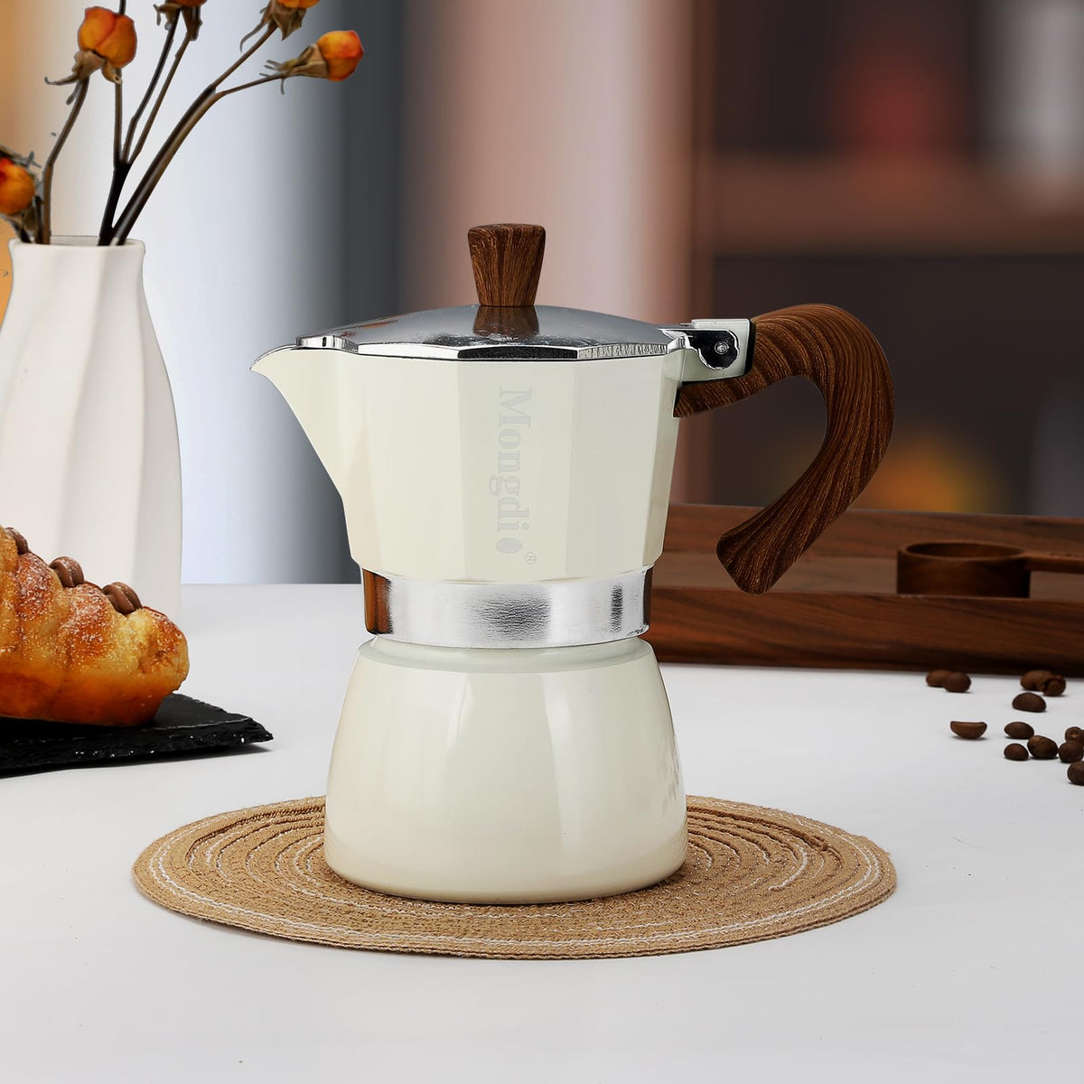 Mongdio Stovetop Espresso Maker Moka Pot, Cuban Coffee Maker Stove Top Coffee Maker Moka Italian Espresso Greca Coffee Maker Brewer Percolator, 6 Espresso Cups, 10 oz - Black
