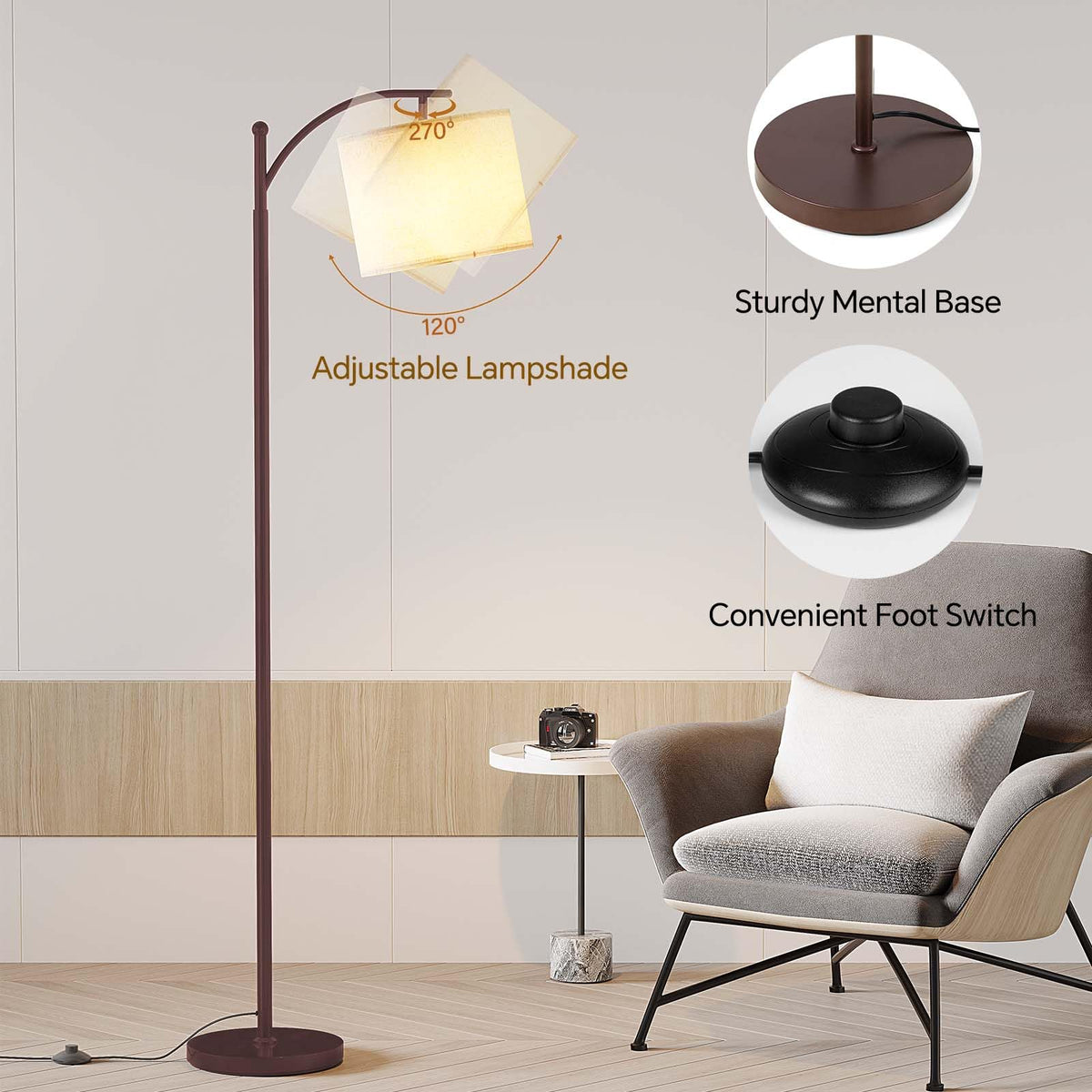 SUNMORY Arc Floor Lamp, Modern Floor Lamp with 3 Color Temperatures Bulb