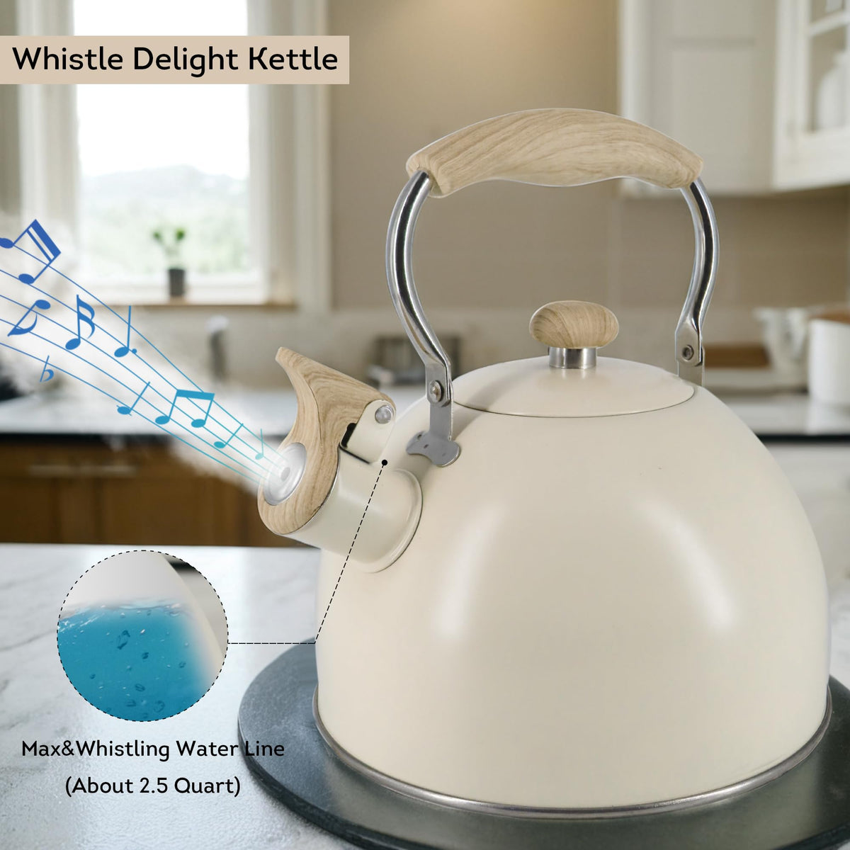 Lily's Home 2 Quart Stainless Steel Whistling Tea Kettle, the Perfect Stovetop Tea and Water Boilers for Your Home, Dorm, Condo or Apartment. (Blue)