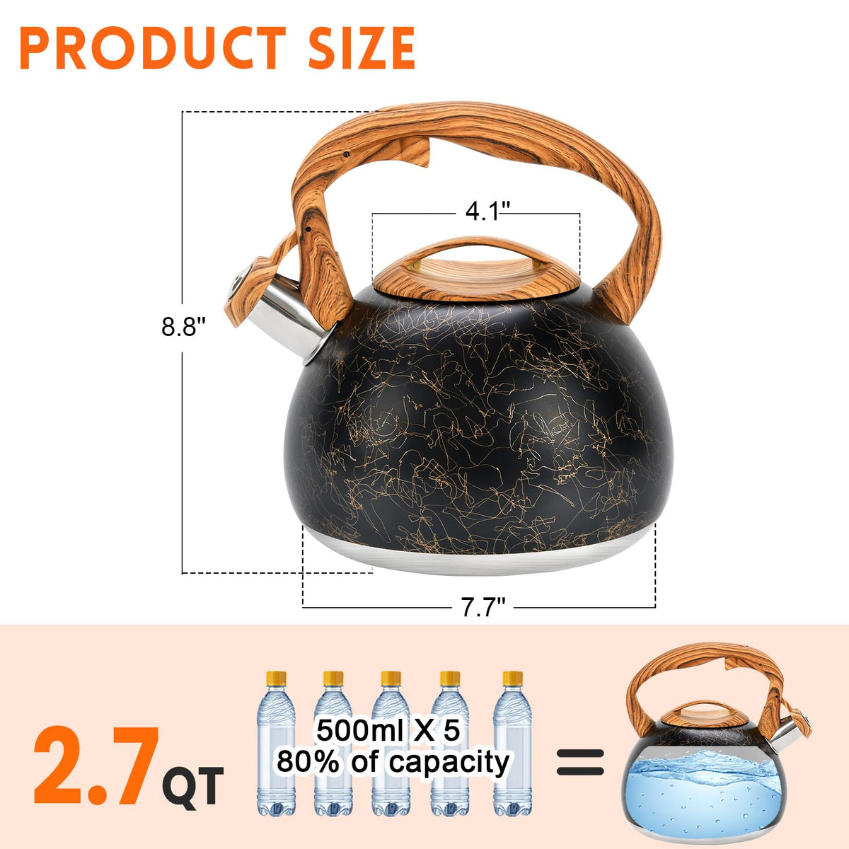 GGC Whistling Tea Kettle for Stove Top, 3.2QT/3L Stainless Steel Tea Kettle