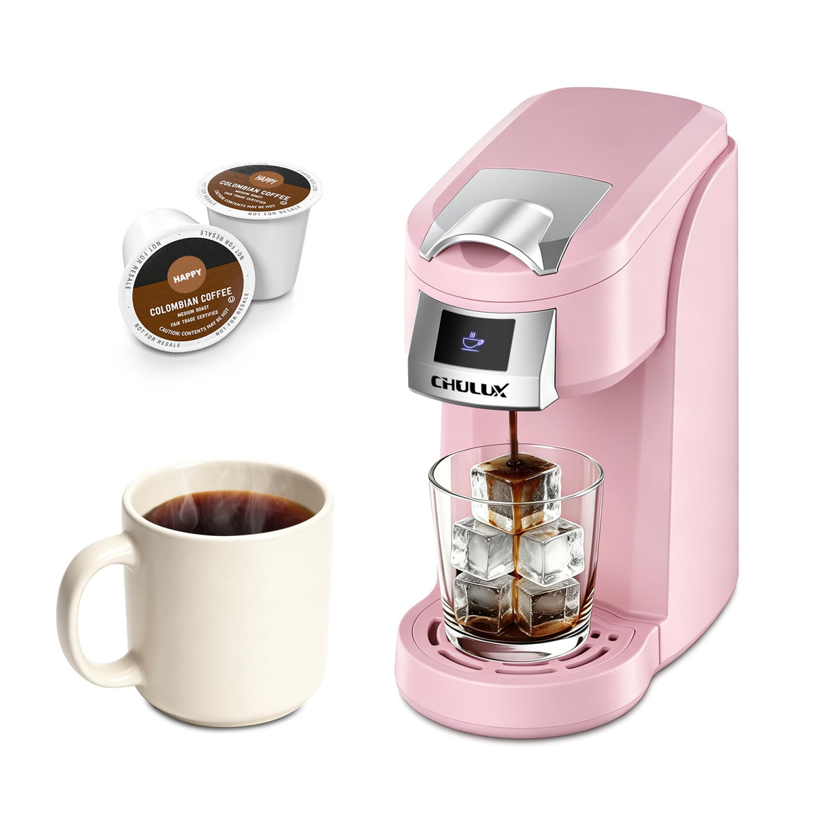 CHULUX Lite Single Serve Coffee Maker for K Cup with One Touch Brew, White