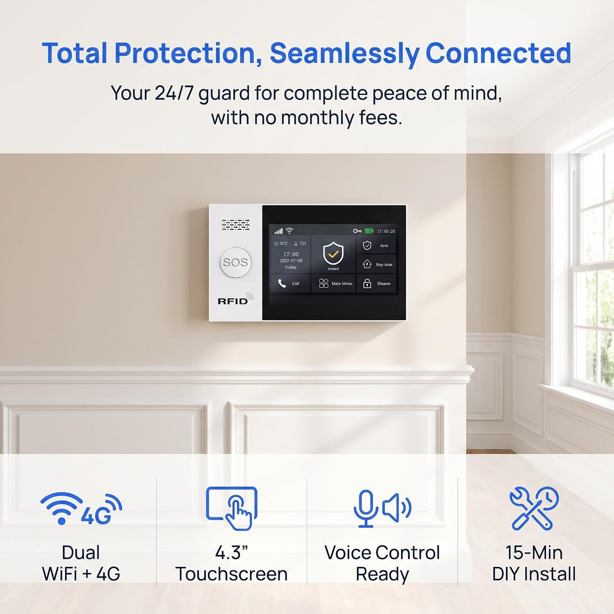 WiFi Wireless Alarm System for Home Security - 24/7 Protection Smart Device