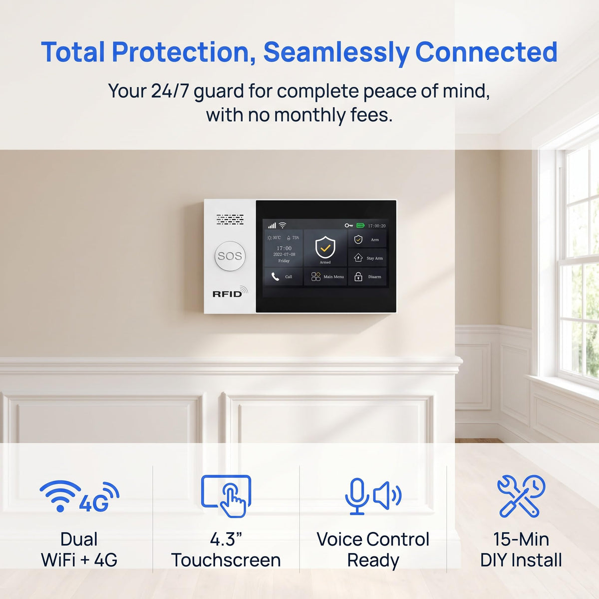 WiFi Wireless Alarm System for Home Security - 24/7 Protection Smart Device
