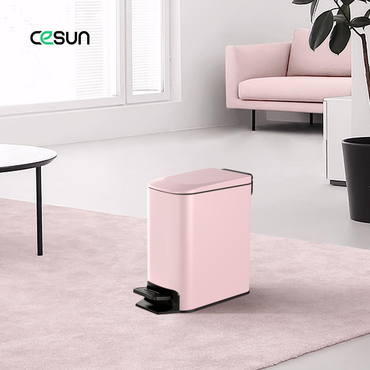Cesun Small Bathroom Trash Can with Lid, 1.6 Gal, Soft Close, Matte Black