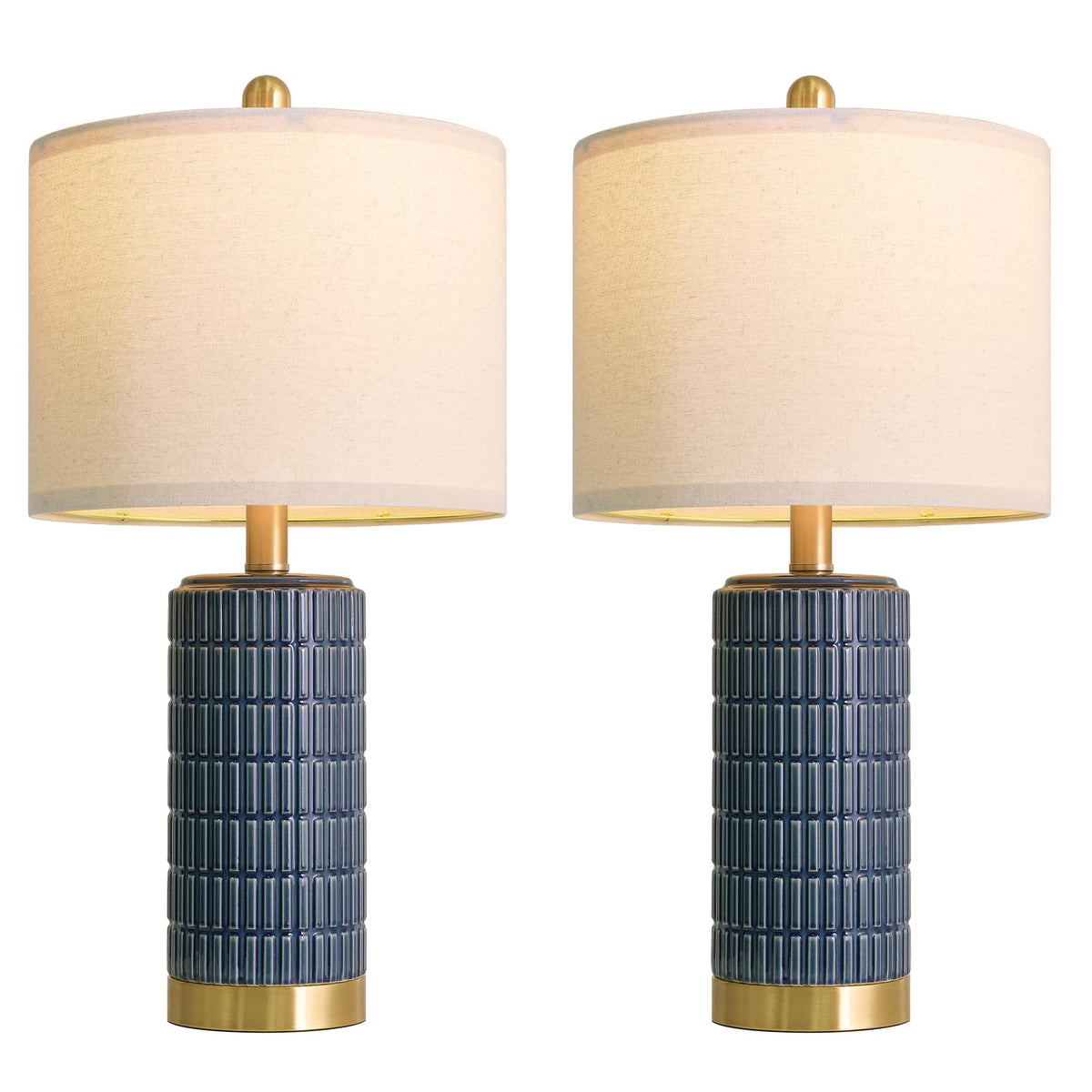PoKat 20.75" Small Modern Ceramic Table Lamps Set of 2 for Bedroom, White