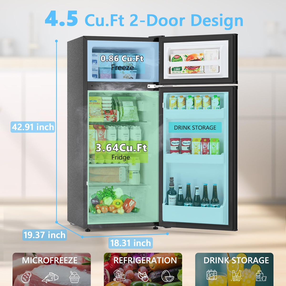 COWSAR 4.5 Cu.Ft Mini Fridge With Freezer for Bedroom Office, Black