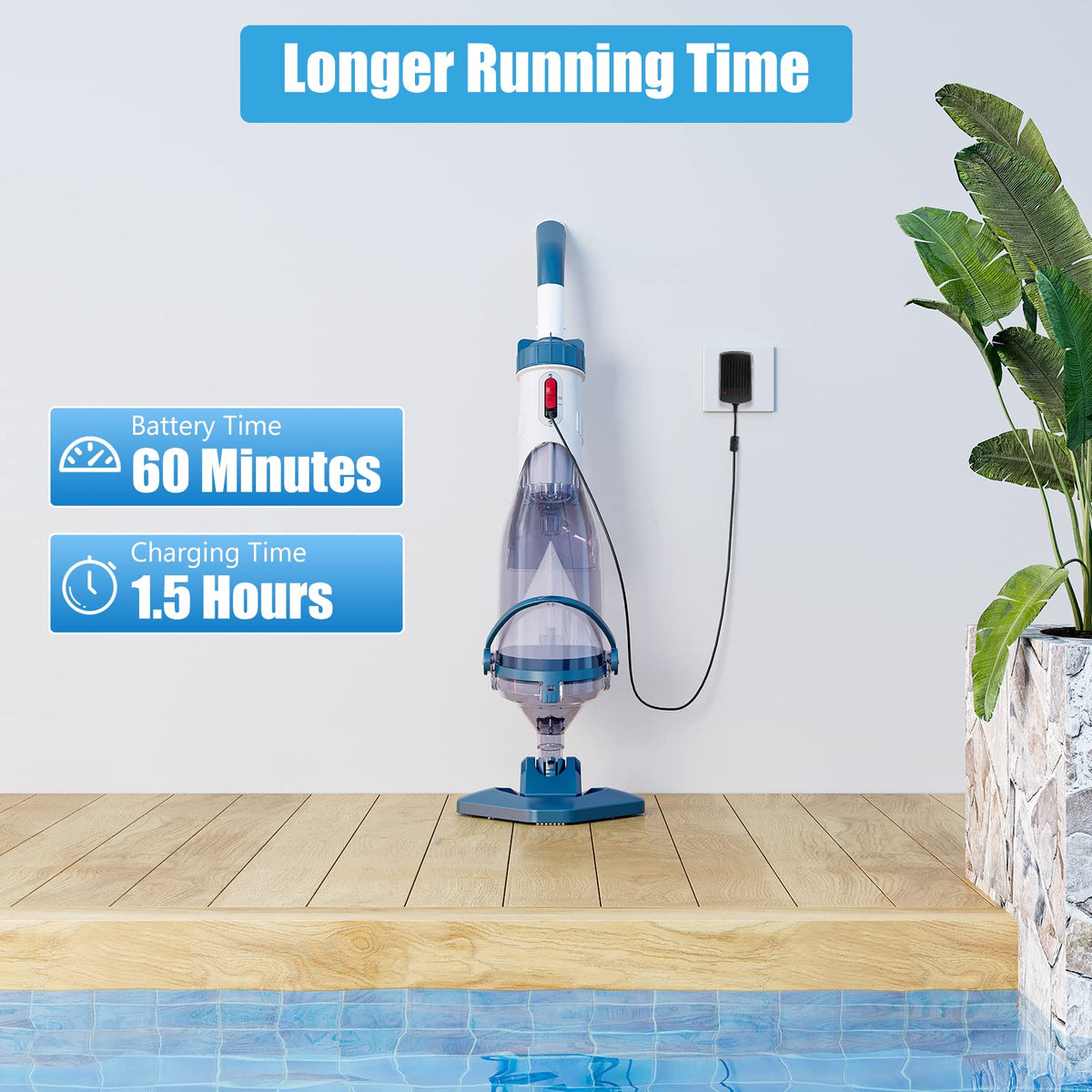 Enhulk Rechargeable Handheld Cordless Pool Vacuum for Above Ground Pool and Inground Pool, 60-Minute Runtime,Powerful Suction up to 18.5 gallons/min, Efficient Leaf and Debris Removal, PC10 Pro